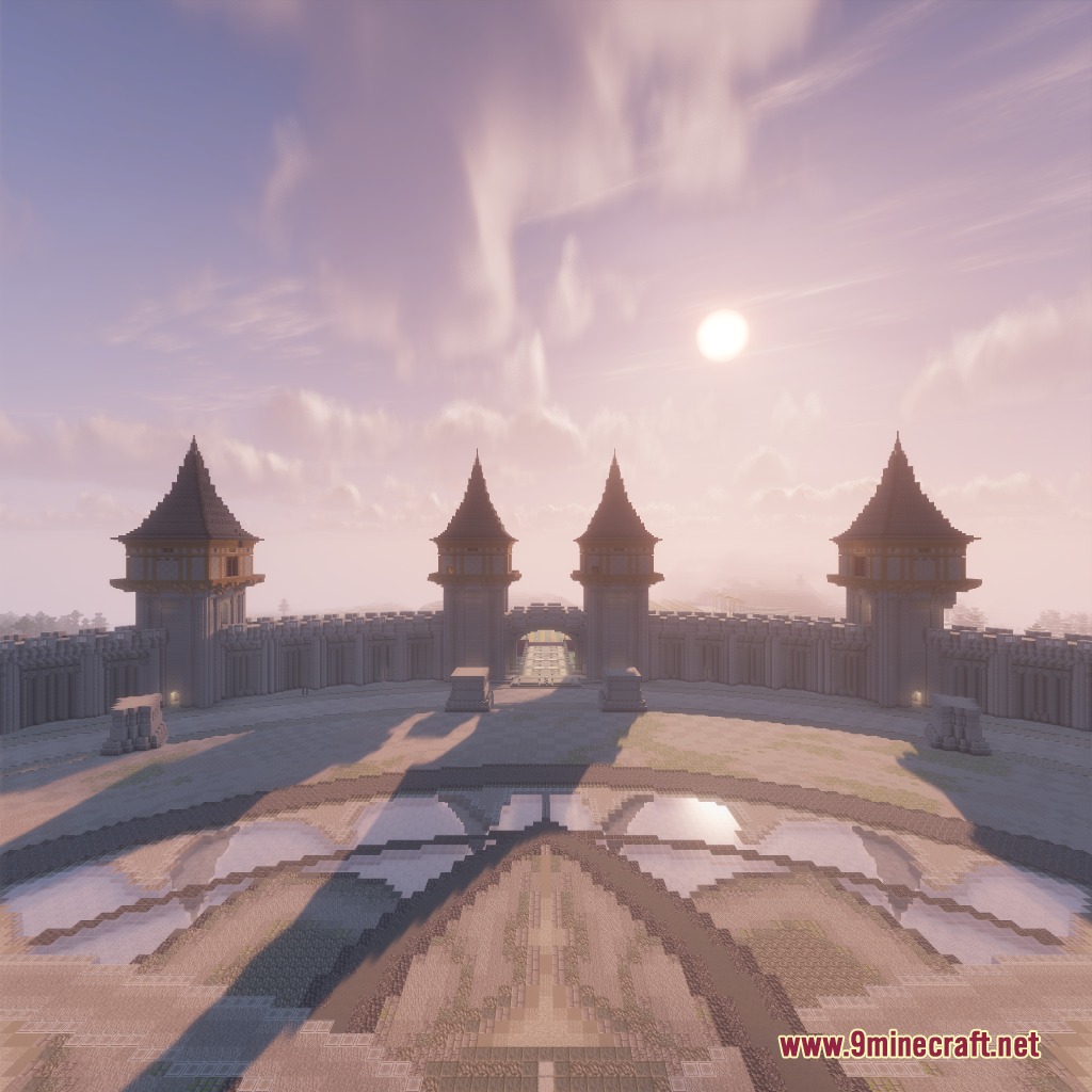 Northern Council Panorama Resource Pack Screenshot 2 A scenic panorama of a grand stone fortress with towers and a courtyard