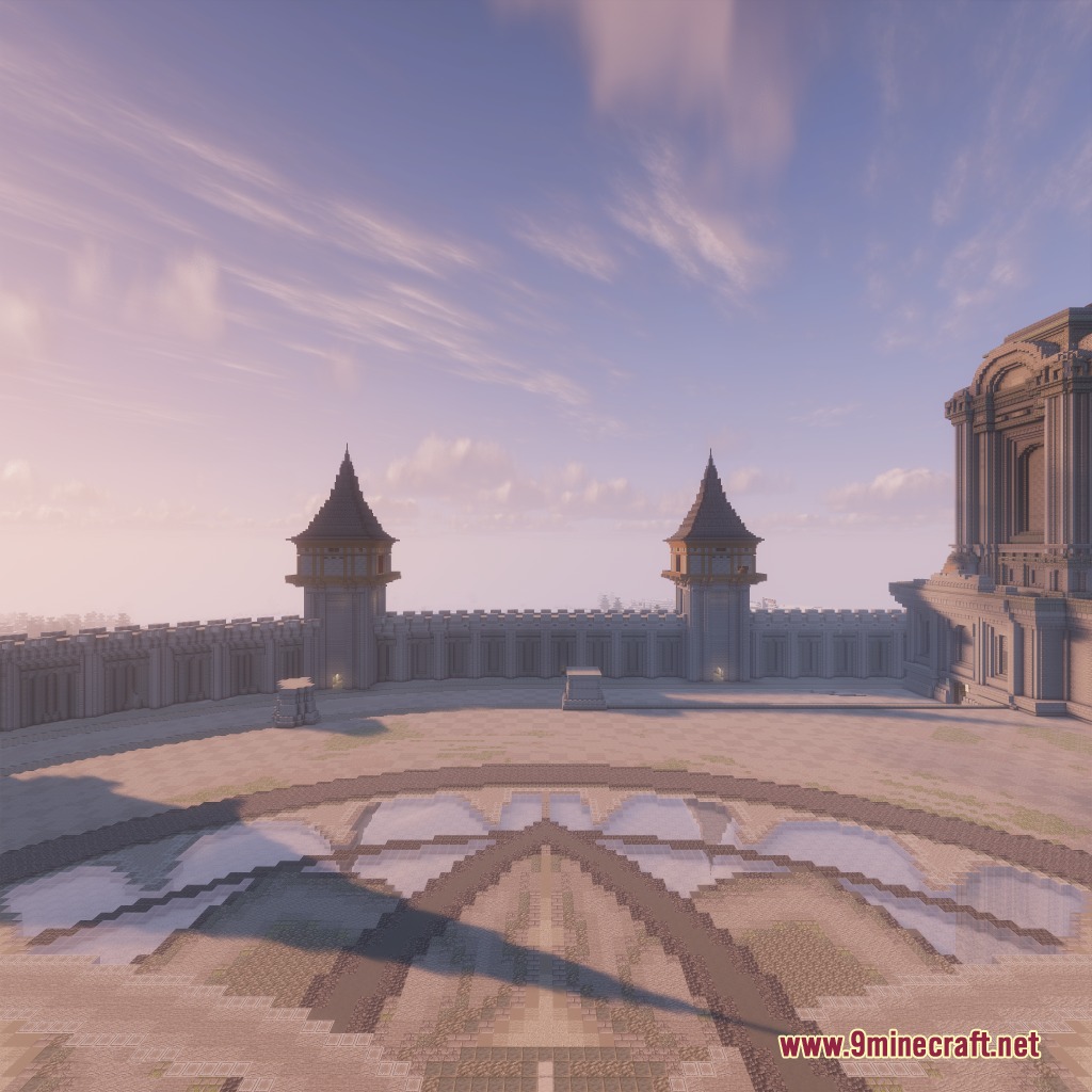 Northern Council Panorama Resource Pack Screenshot 3 A wide stone courtyard with a patterned floor and two distant towers