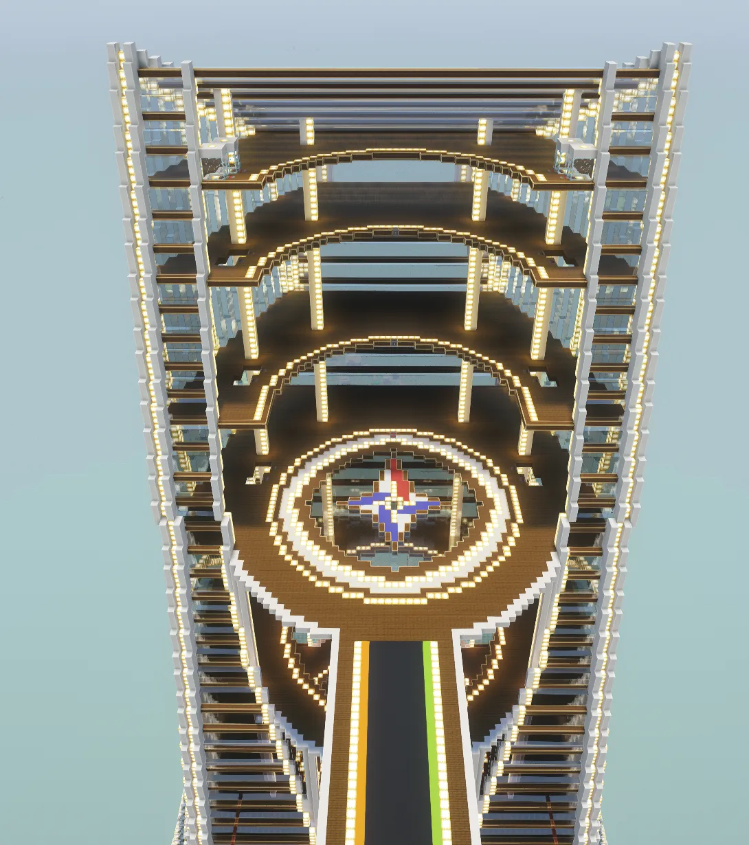 Northern Spire Futuristic Airship Terminal Unfurnished Shell Schematic Screenshots 3 Interior view of terminal shell showing circular balconies and decorative floor design