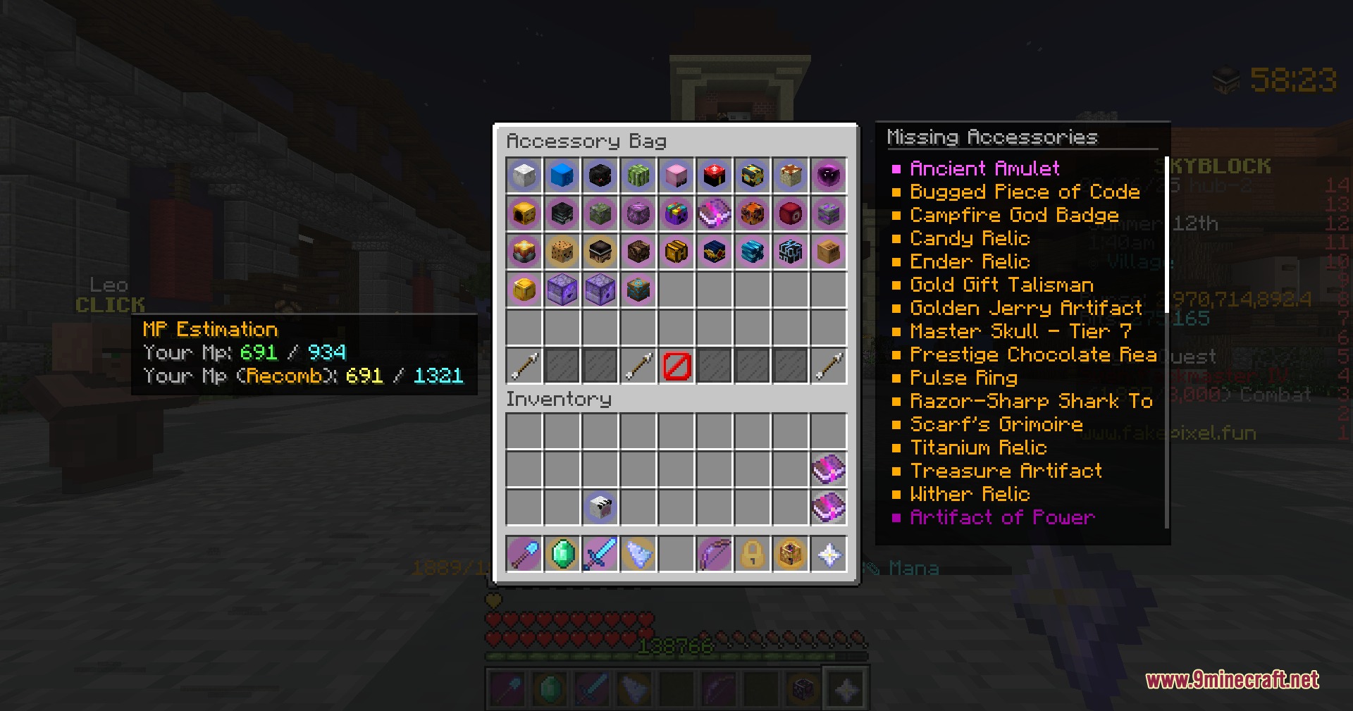 Not Enough Fakepixel Mod Screenshot 5 Not Enough Fakepixel mod displays accessory bag and missing items in the interface