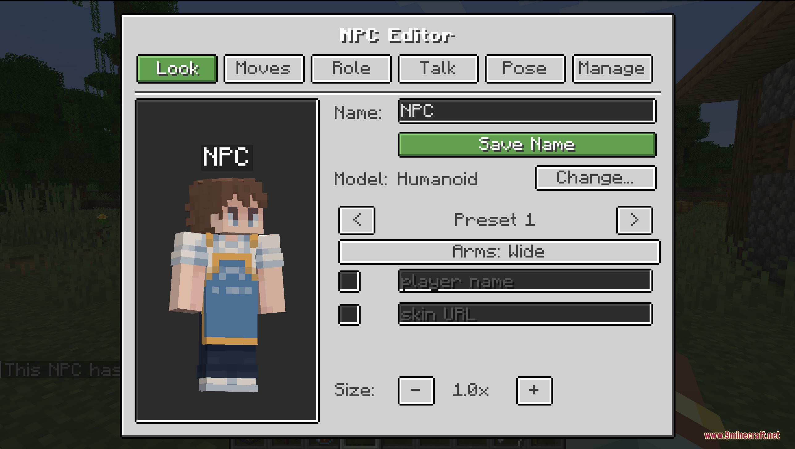 Notches Currency Mod Screenshot 2 A player uses the NPC Editor menu to customize a humanoid character