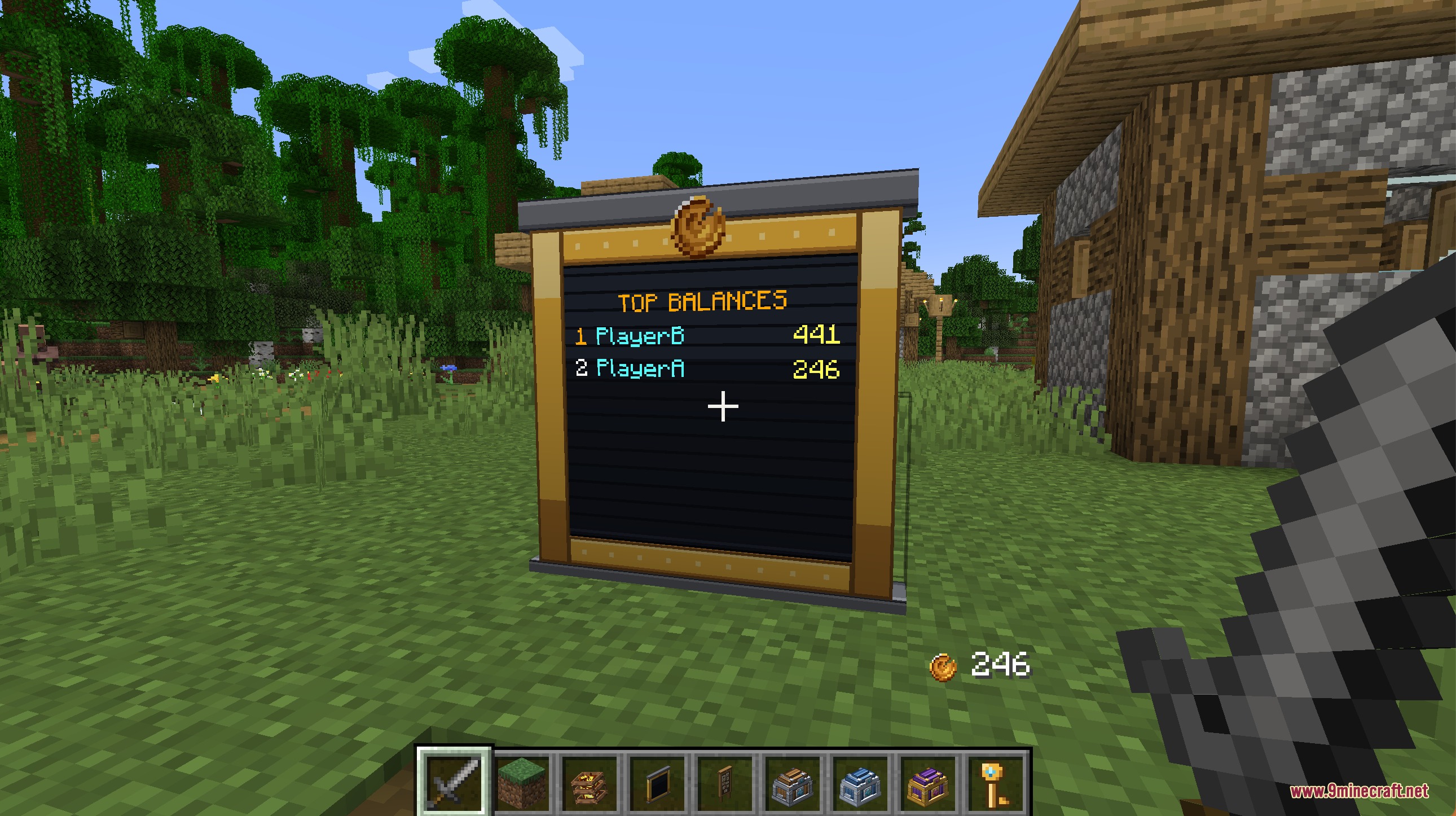Notches Currency Mod Screenshot 6 A ledger board displaying the top balances of players in the server economy