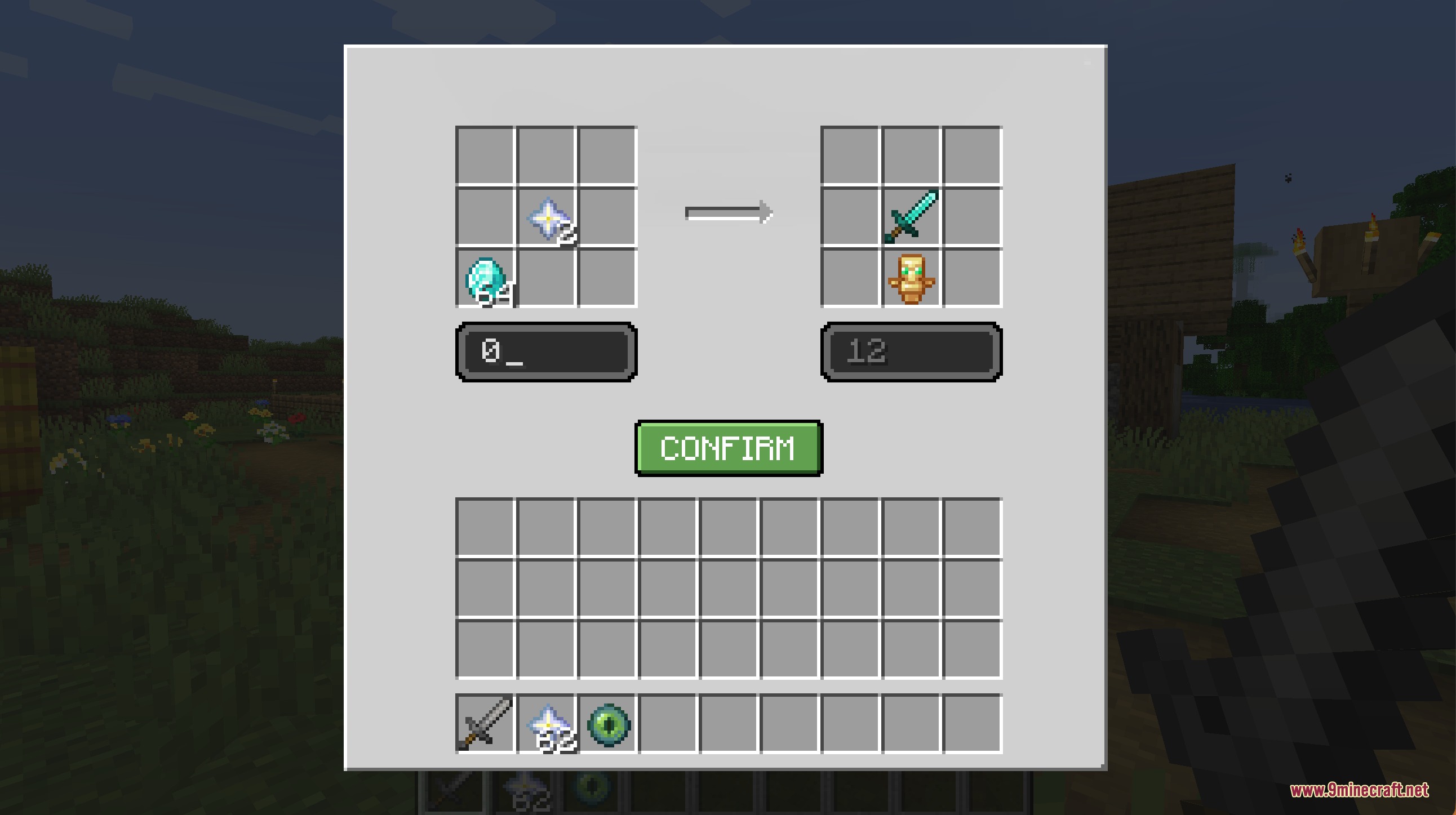 Notches Currency Mod Screenshot 8 A custom trading menu showing items being exchanged for a diamond sword