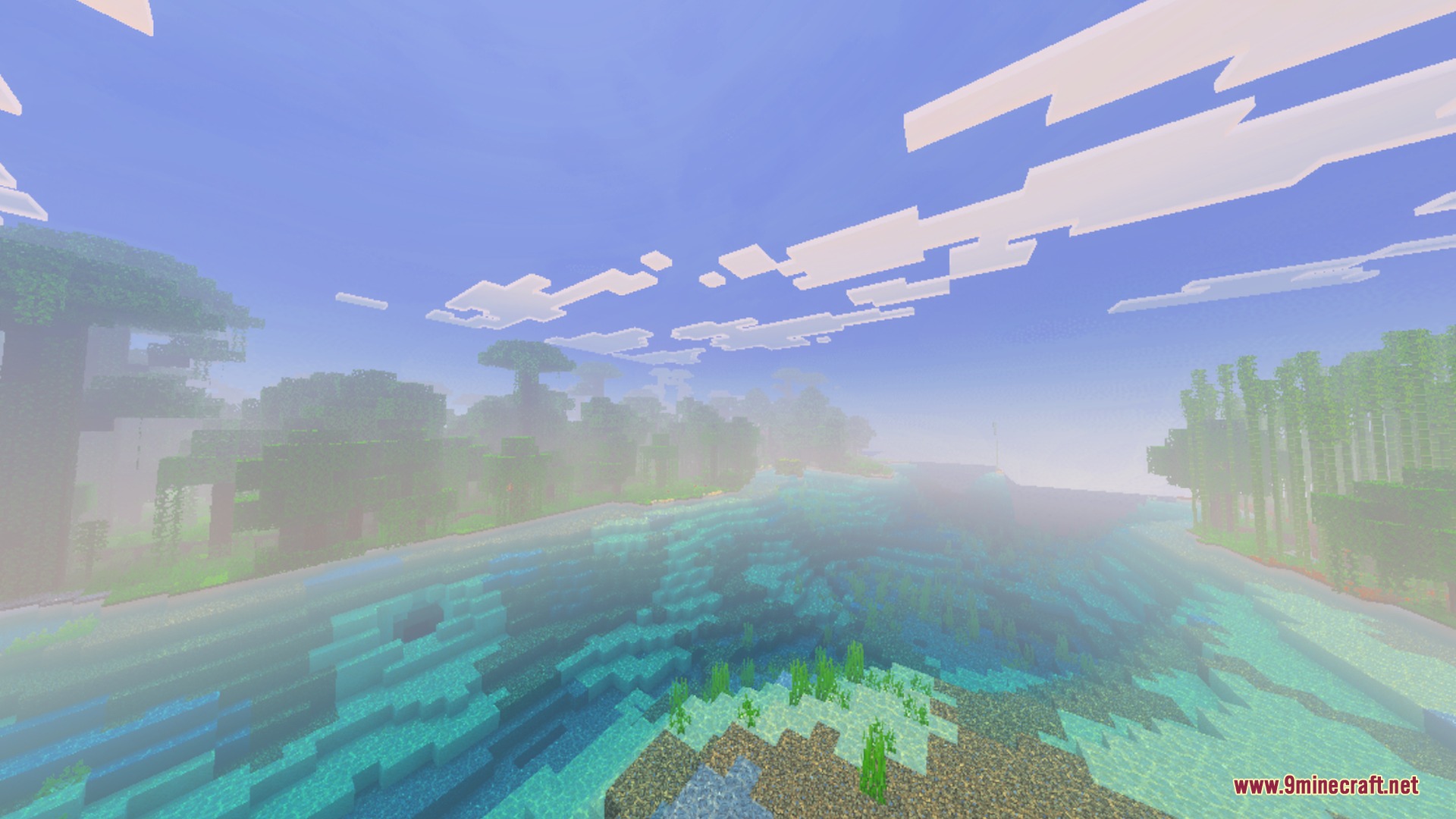 Nova Light Shader Screenshot 1 A bright tropical river with clear water flowing through a lush jungle