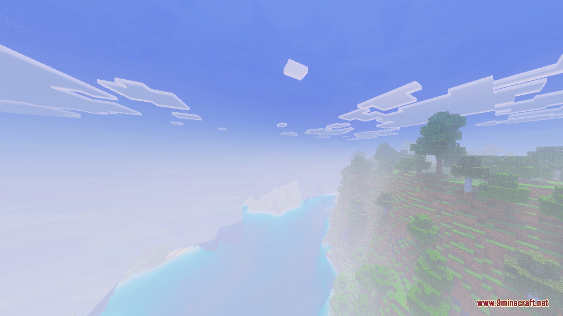 Nova Light Shader Screenshot 5 A scenic grassy cliff overlooking a bright misty ocean under soft sunlight
