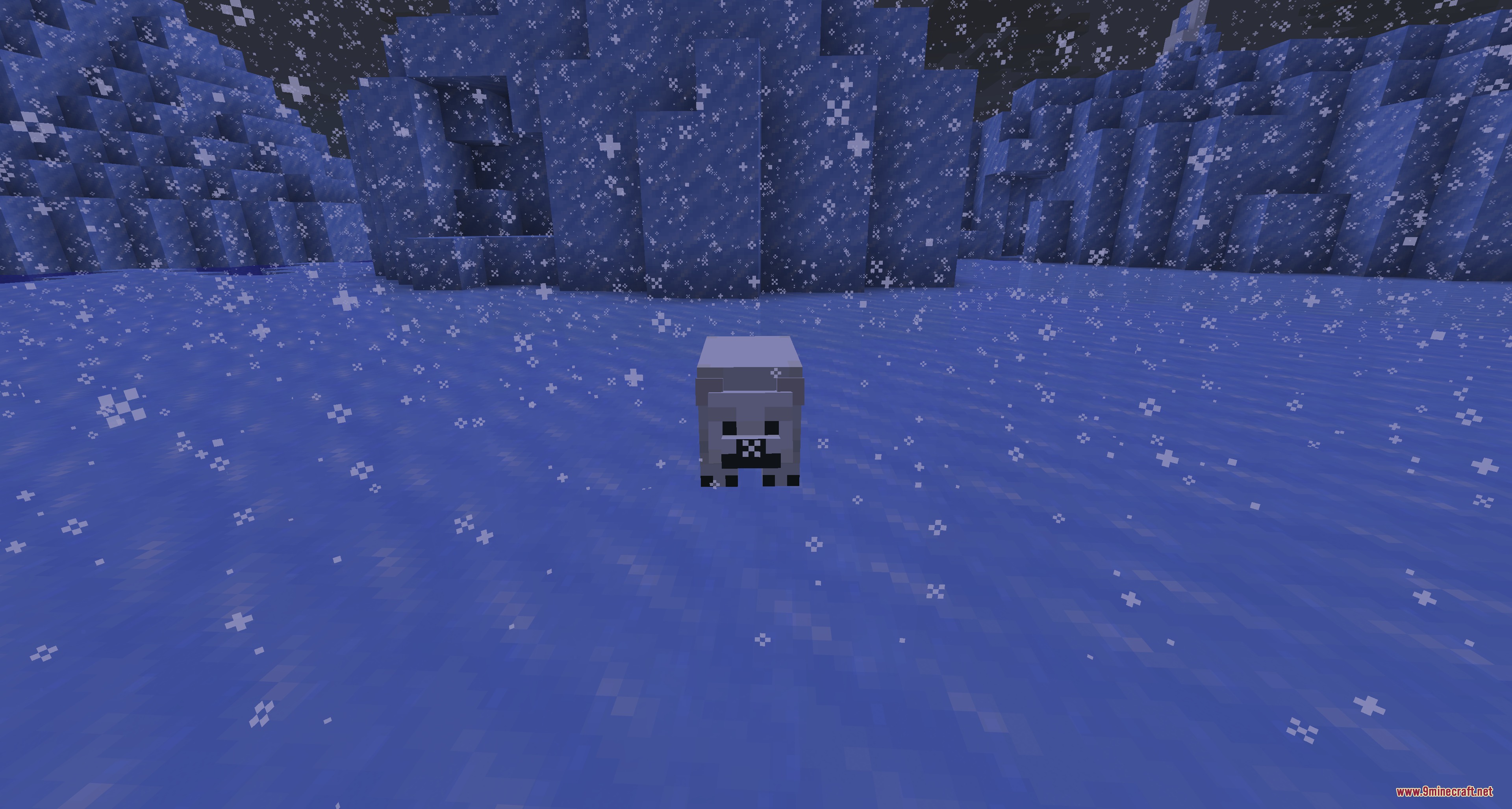 A baby polar bear with improved facial textures standing in a snowy landscape
