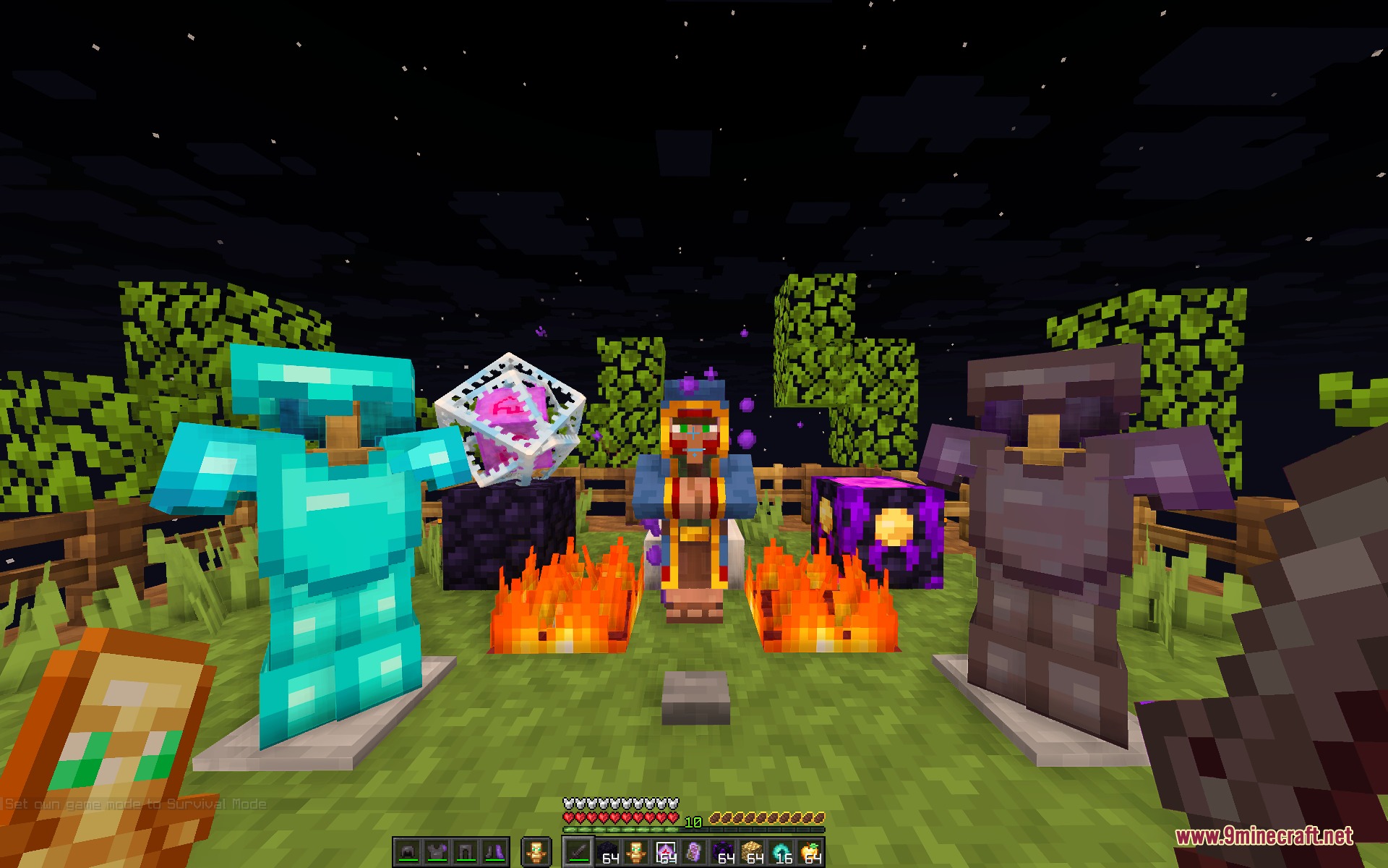 Nythral Pvp Resource Pack features armor stands and end crystal at night