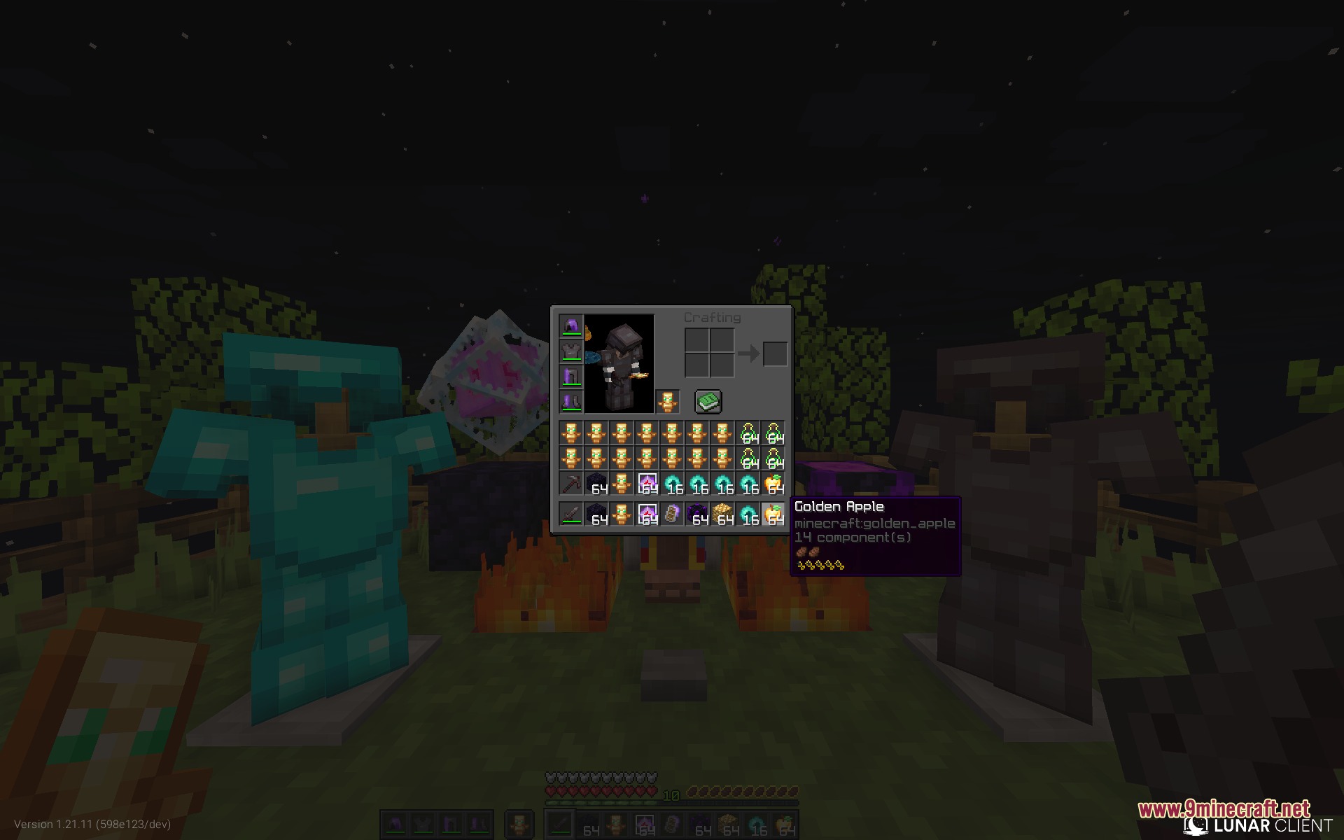 Nythral Pvp Resource Pack inventory screen with armor stands in the background