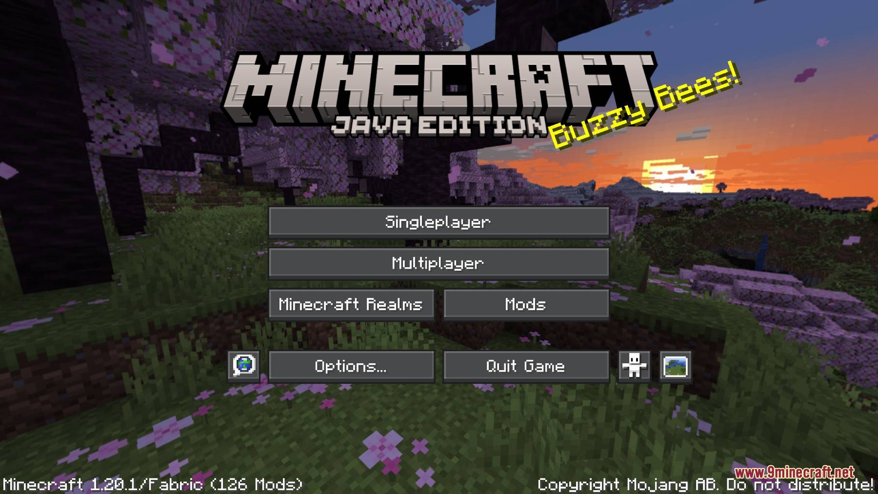 Obsidian Interface Resource Pack Screenshot 2 Dark grey buttons and interface shown on the cherry blossom main menu