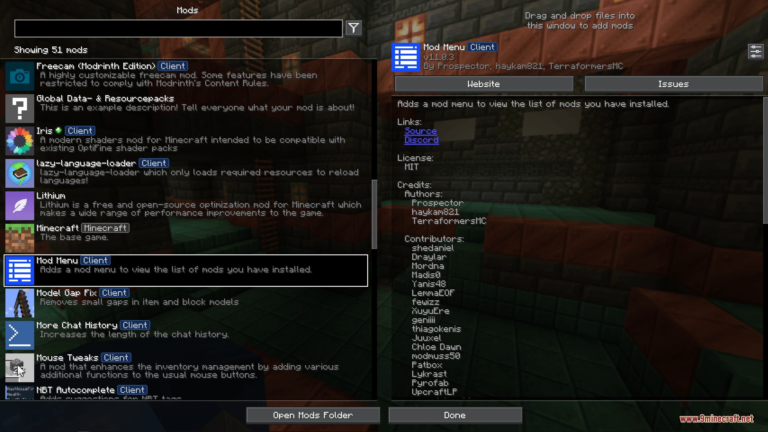 Obsidian Interface Resource Pack Screenshot 7 Minecraft mod menu screen with a sleek dark grey user interface theme