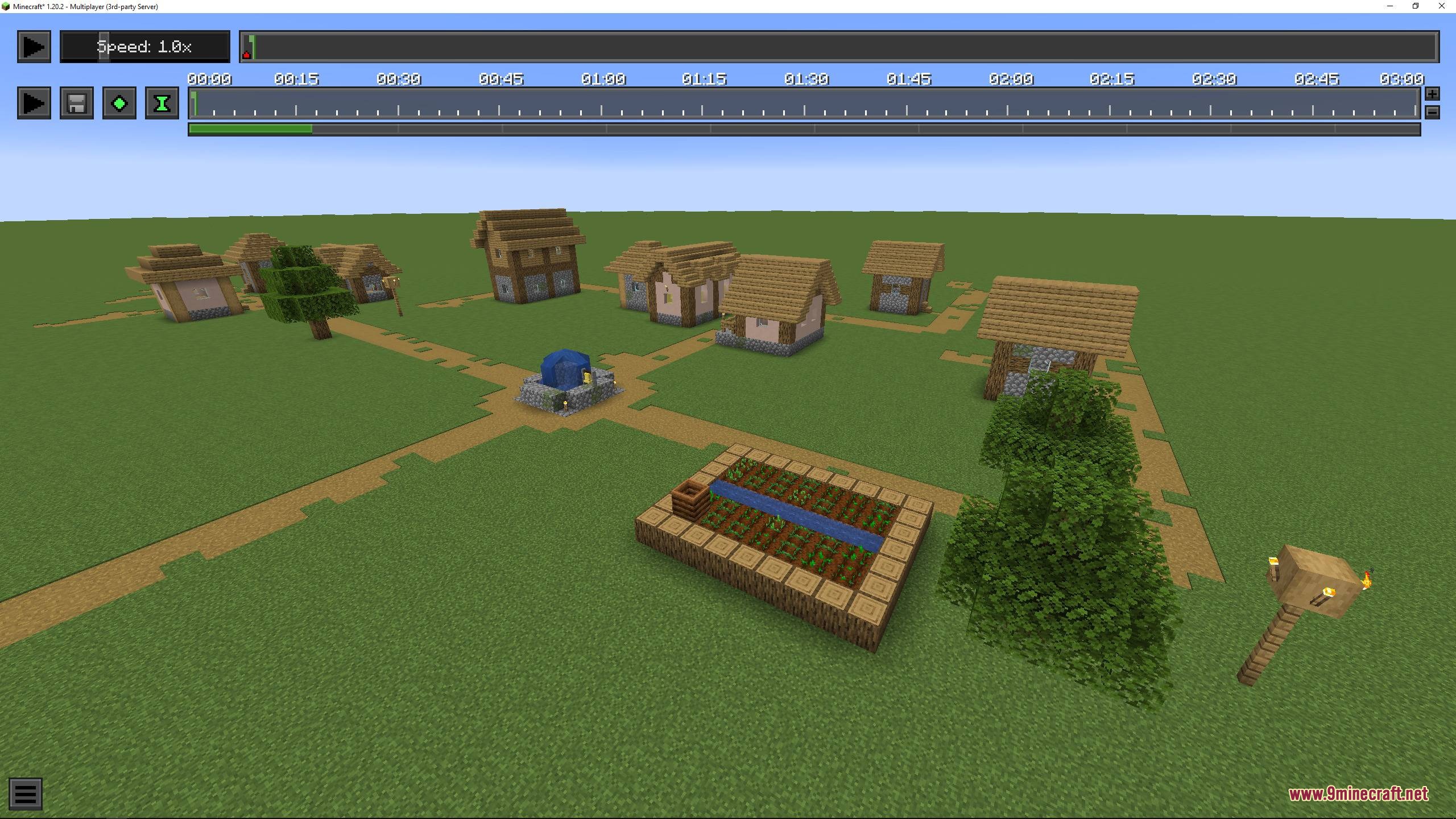 Obsidian Interface Resource Pack Screenshot 8 A small village built on a flat grass field with replay controls