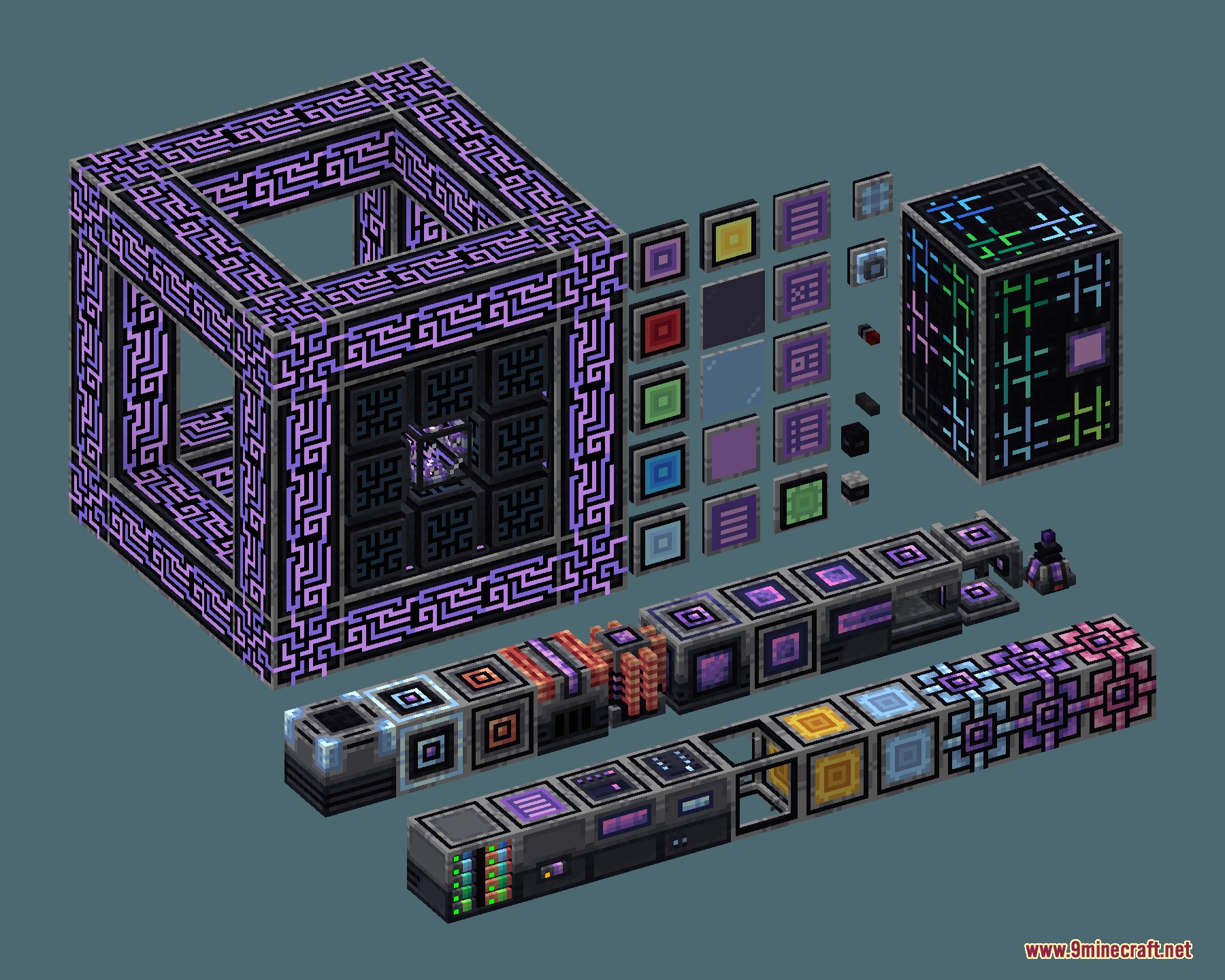 Obsidian Network Interface Resource Pack Screenshot 1 Obsidian Network Interface Resource Pack showcasing dark purple tech blocks and cables