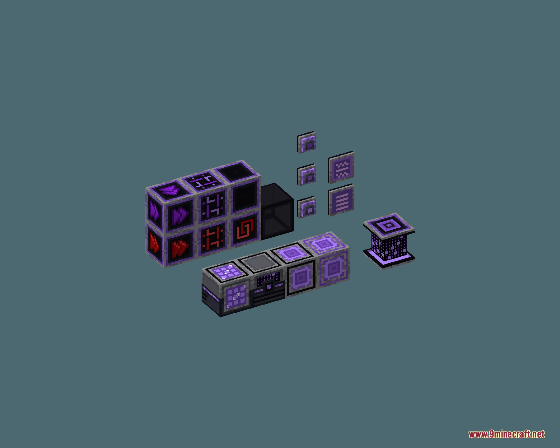 Obsidian Network Interface Resource Pack Screenshot 2 Dark purple wireless terminals and storage components displayed on a plain background