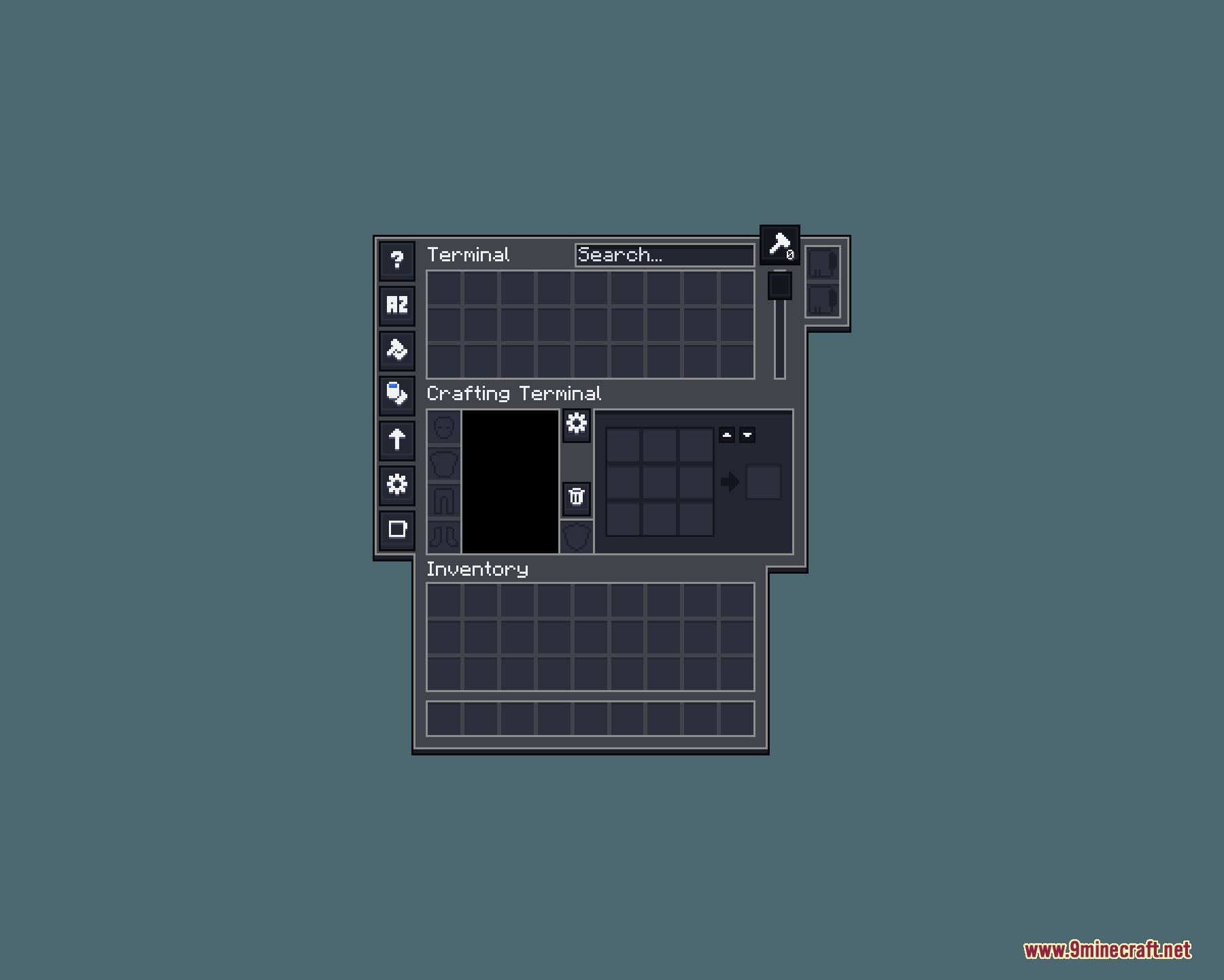 Obsidian Network Interface Resource Pack Screenshot 6 Obsidian Network Interface reskins the crafting terminal into a sleek dark theme