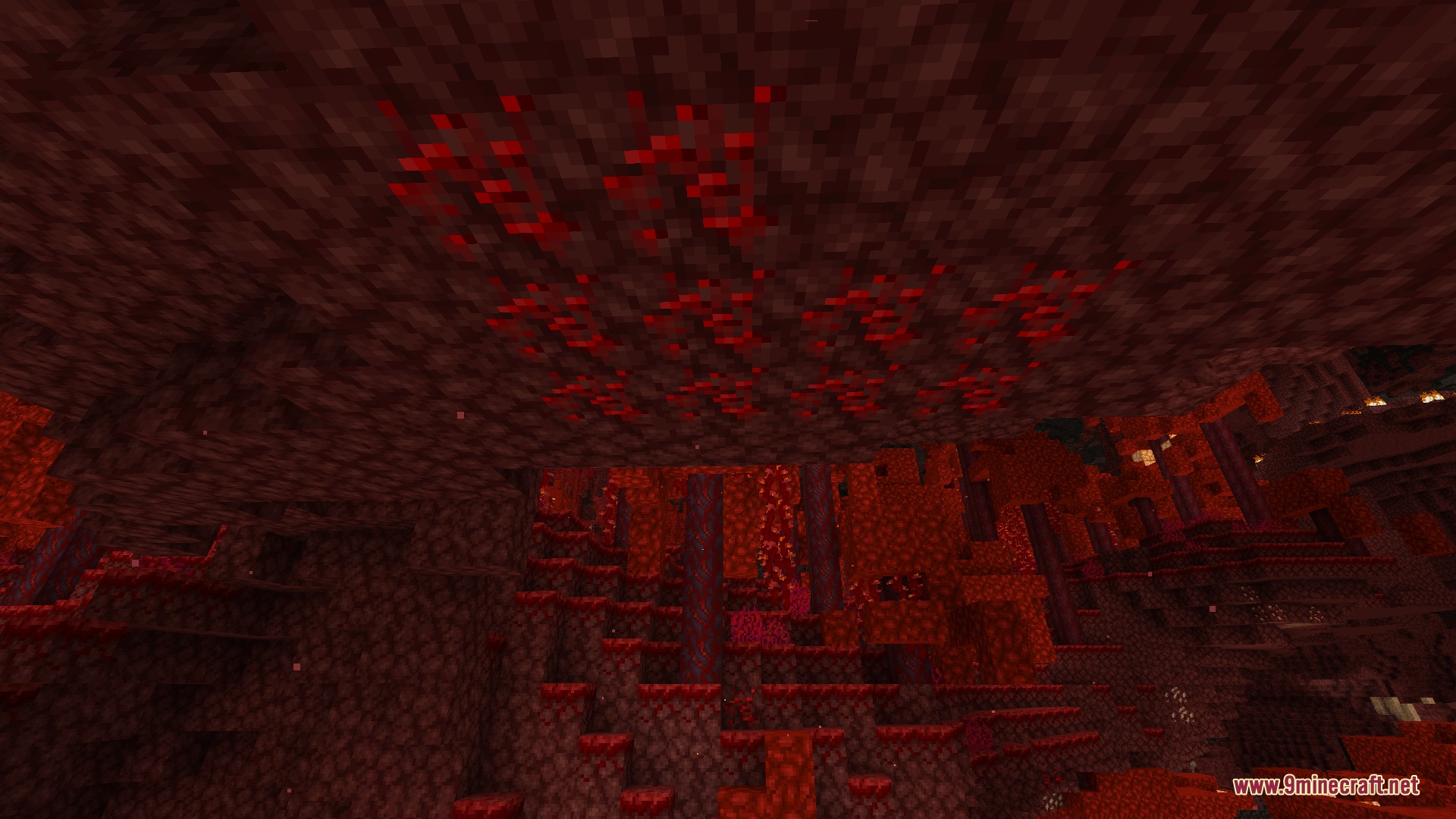 Oddities and Ends Mod Screenshot 4 New red ore veins generate naturally across the ceiling of the Nether wastes