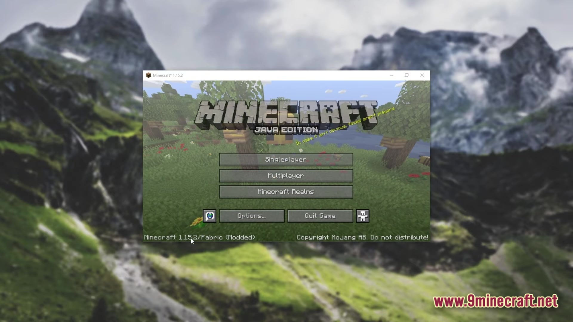 Opti Fine For Fabric Modpack Screenshot 2 The Minecraft Java Edition main menu screen displays game options over a forest background with bees