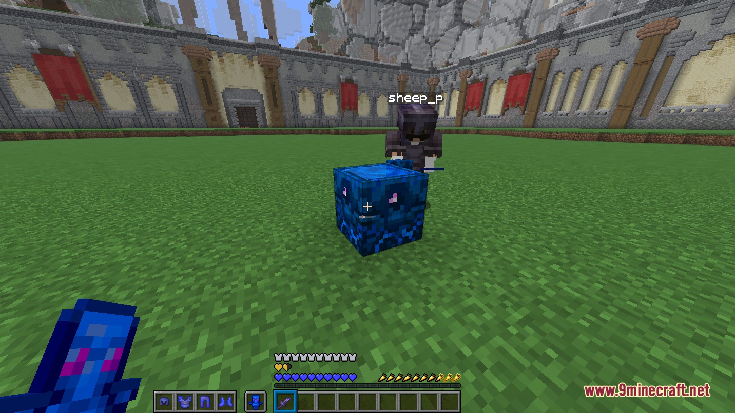 Oratot's PVP Resource Pack Screenshot 1 A player stands near a blue totem from Oratot PVP Resource Pack
