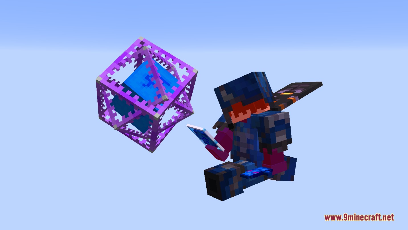 Oratot's PVP Resource Pack Screenshot 2 A character in blue armor poses with a custom purple end crystal