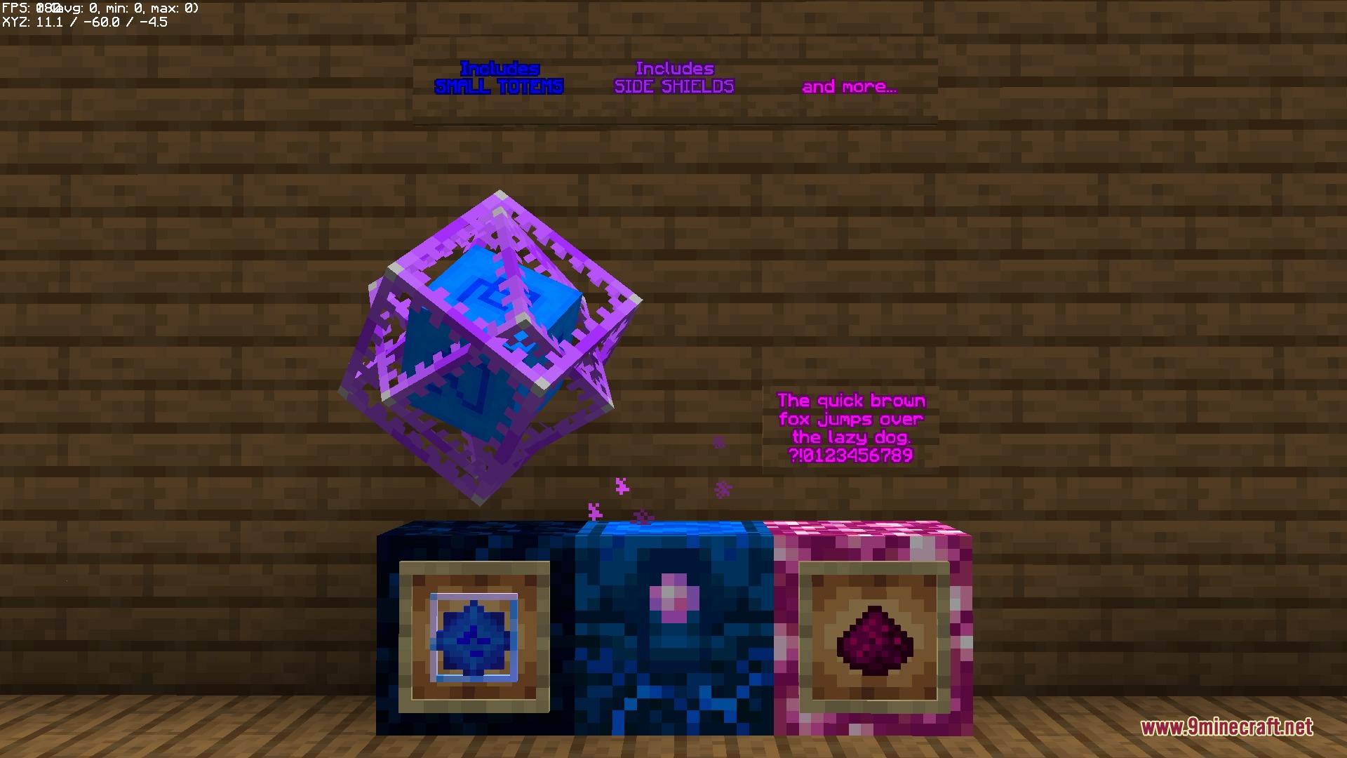 Oratot's PVP Resource Pack Screenshot 5 A purple End Crystal floats above blocks showcasing custom textures and font