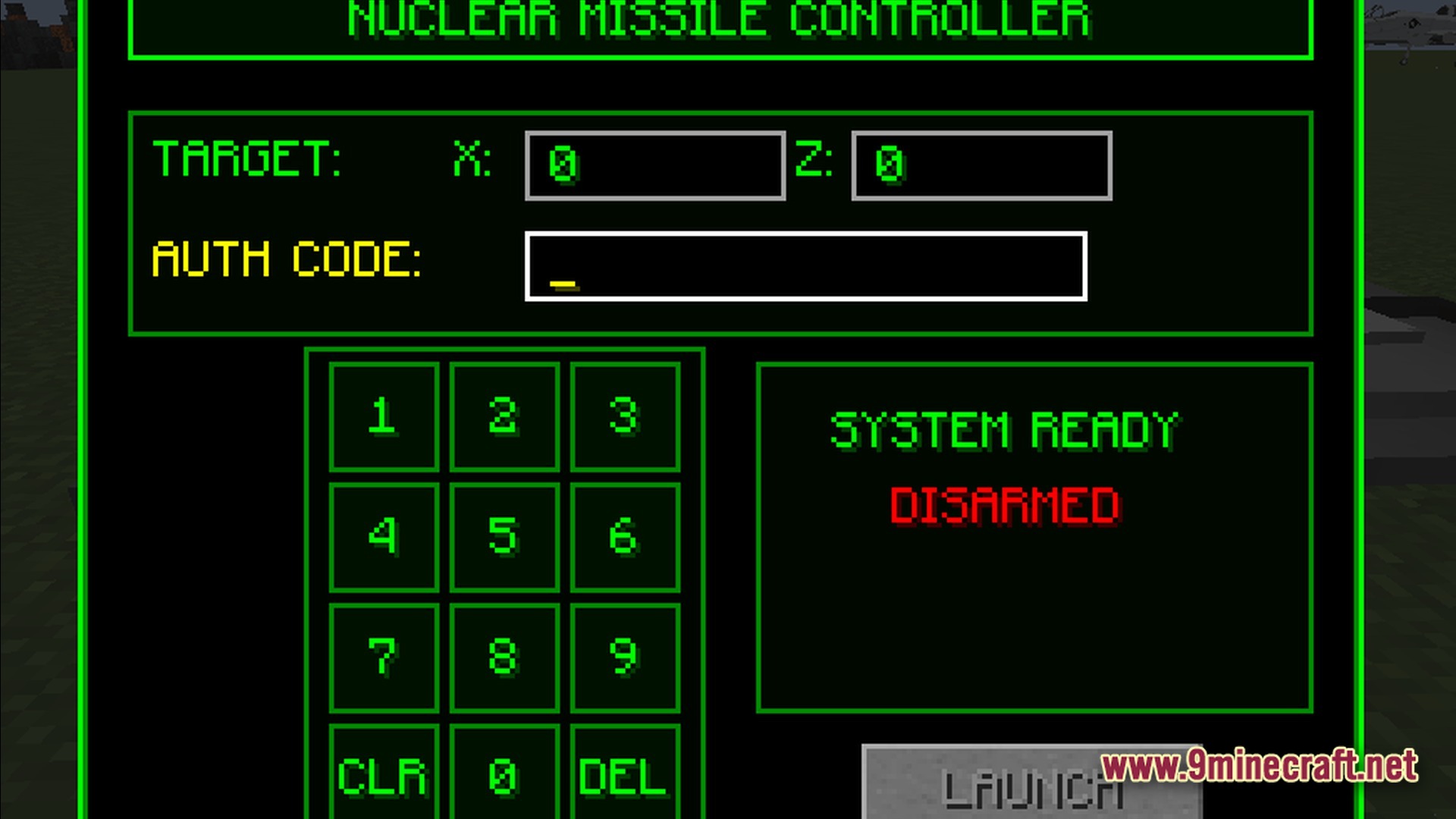 Orbital Fallout Alpha Modpack Screenshot 4 A nuclear missile controller interface with coordinate inputs, an authorization code field, and a keypad