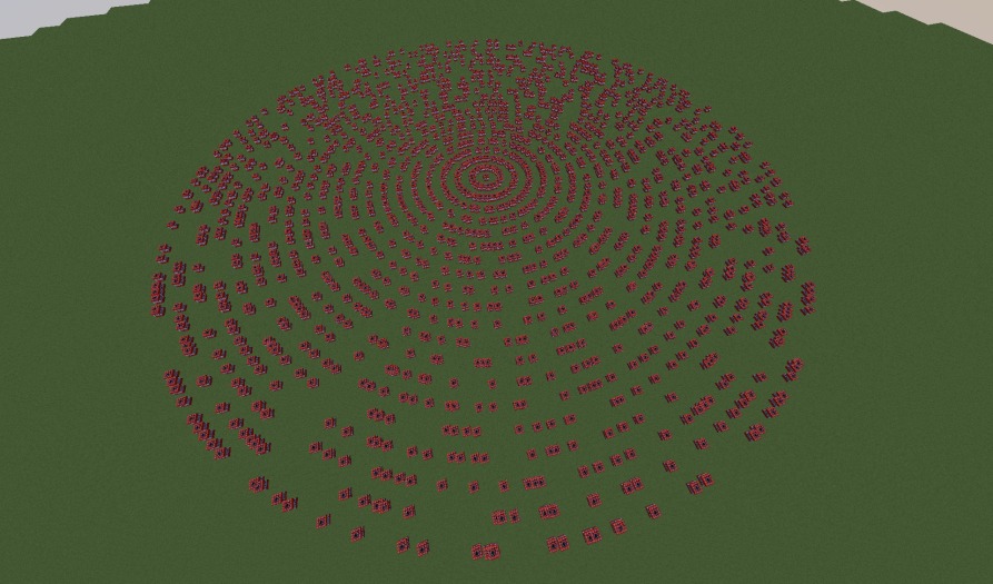 Orbital Strike Cannon Datapack & Mod Data Pack Screenshot 1 A massive circular arrangement of TNT blocks placed on a flat grass field