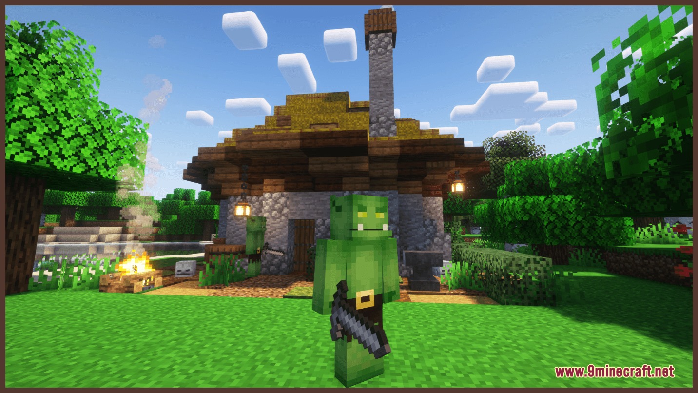 Orc Hut Mod Screenshot 3 A green orc holding a stone sword from the Orc Hut Mod