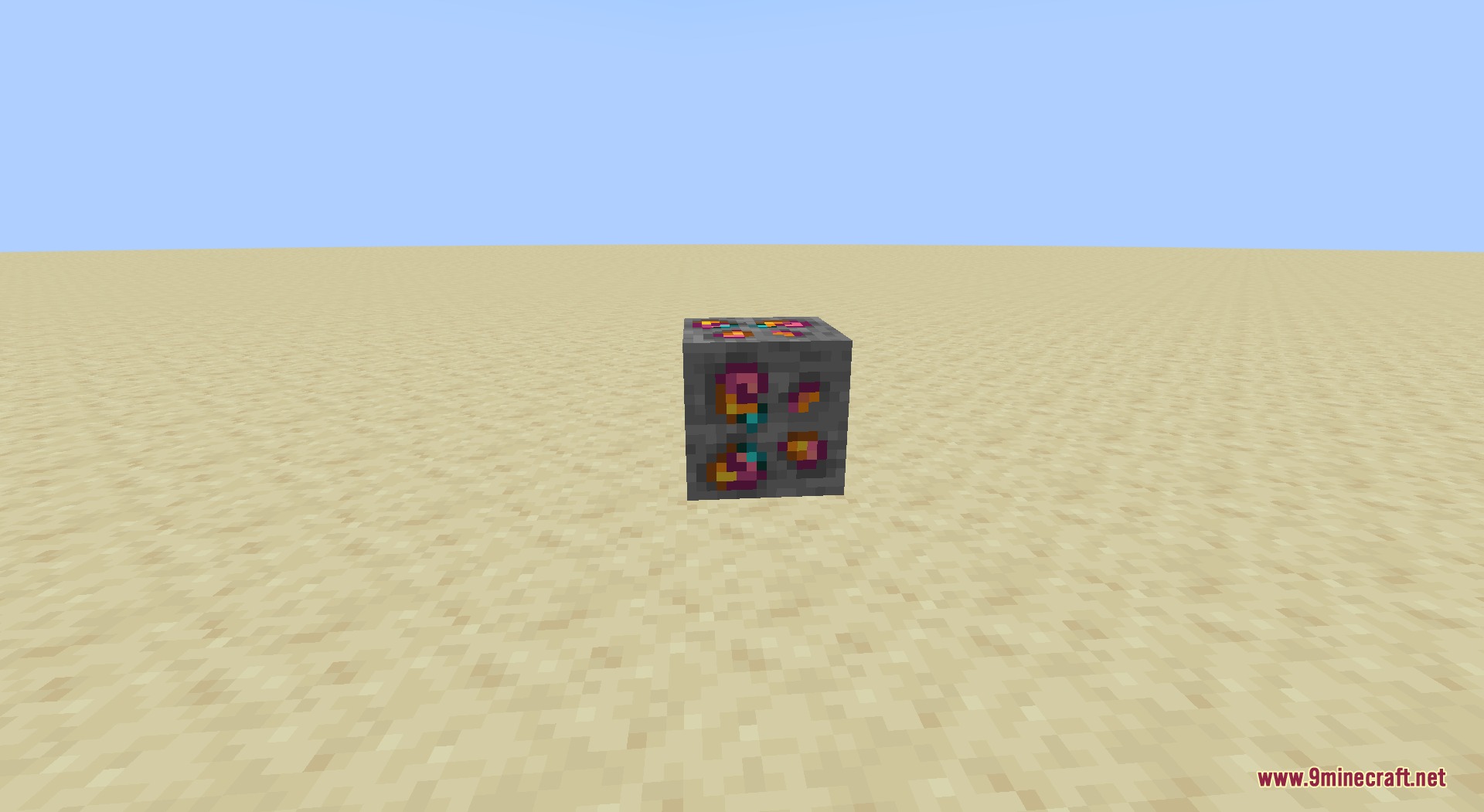 Ore Genesis Mod Screenshot 1 A stone block with colorful ore specks from the Ore Genesis mod