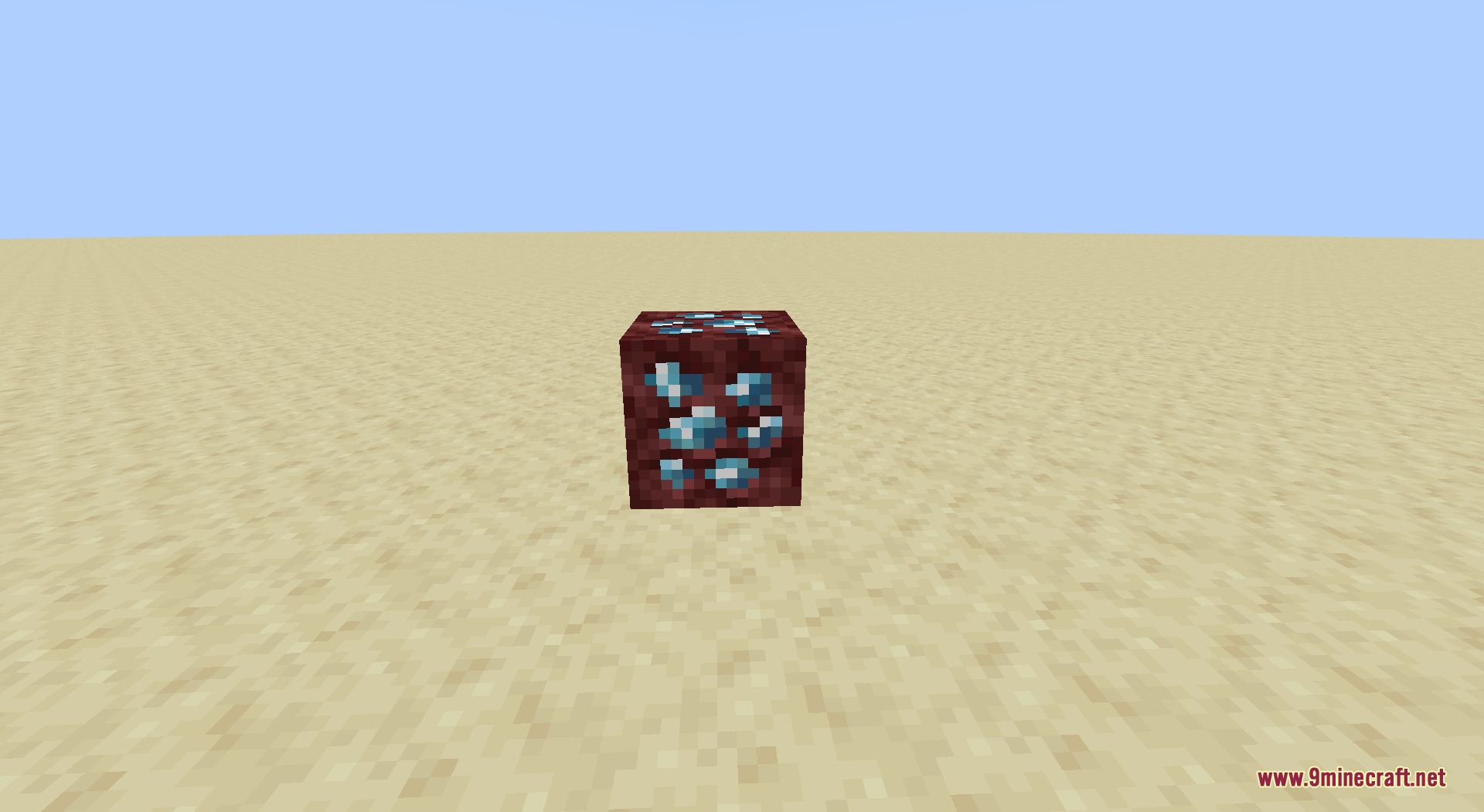 Ore Genesis Mod Screenshot 5 A sapphire ore block with blue gems placed on a flat sand surface