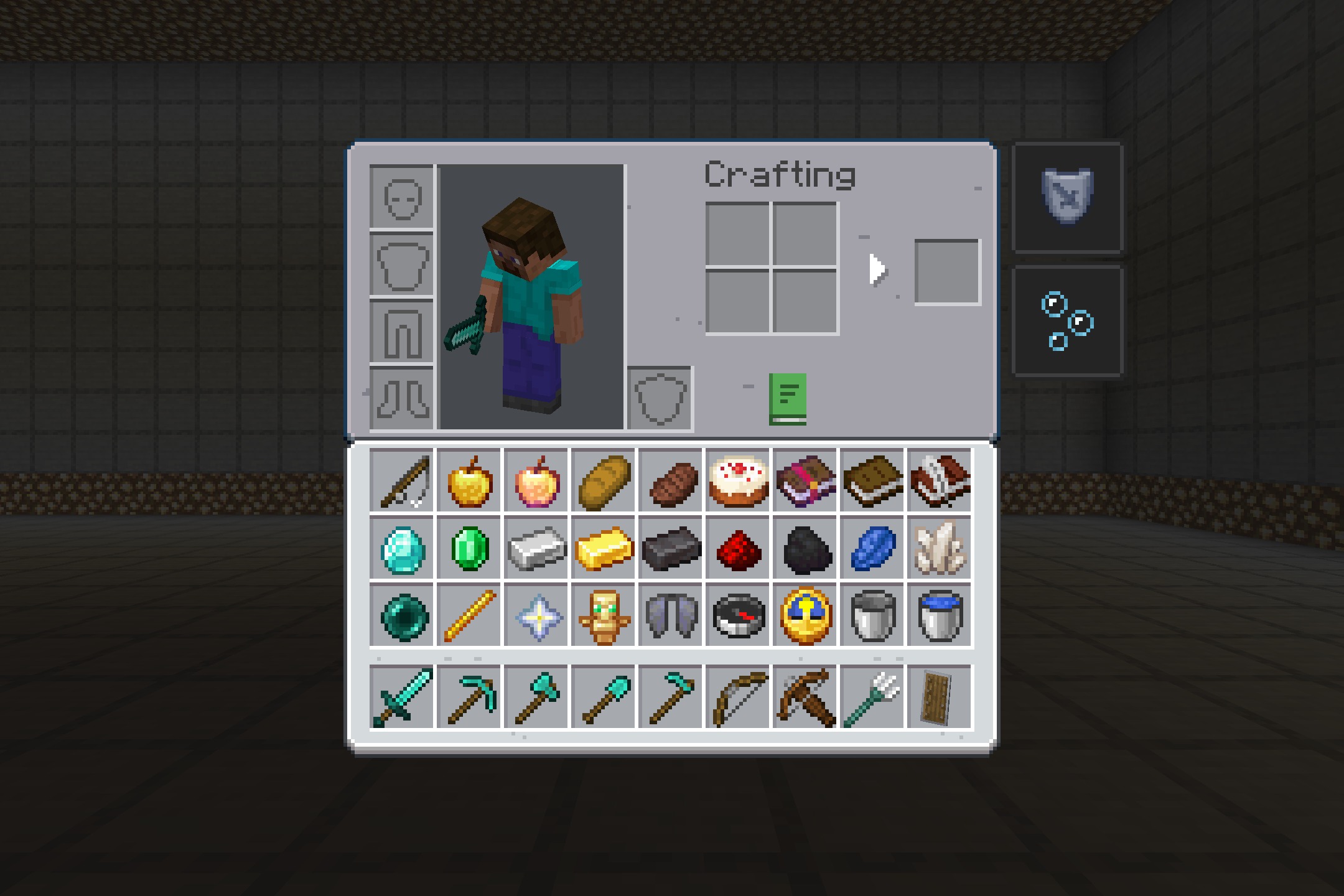 Minecraft survival inventory screen displaying various items with a clean modern interface design