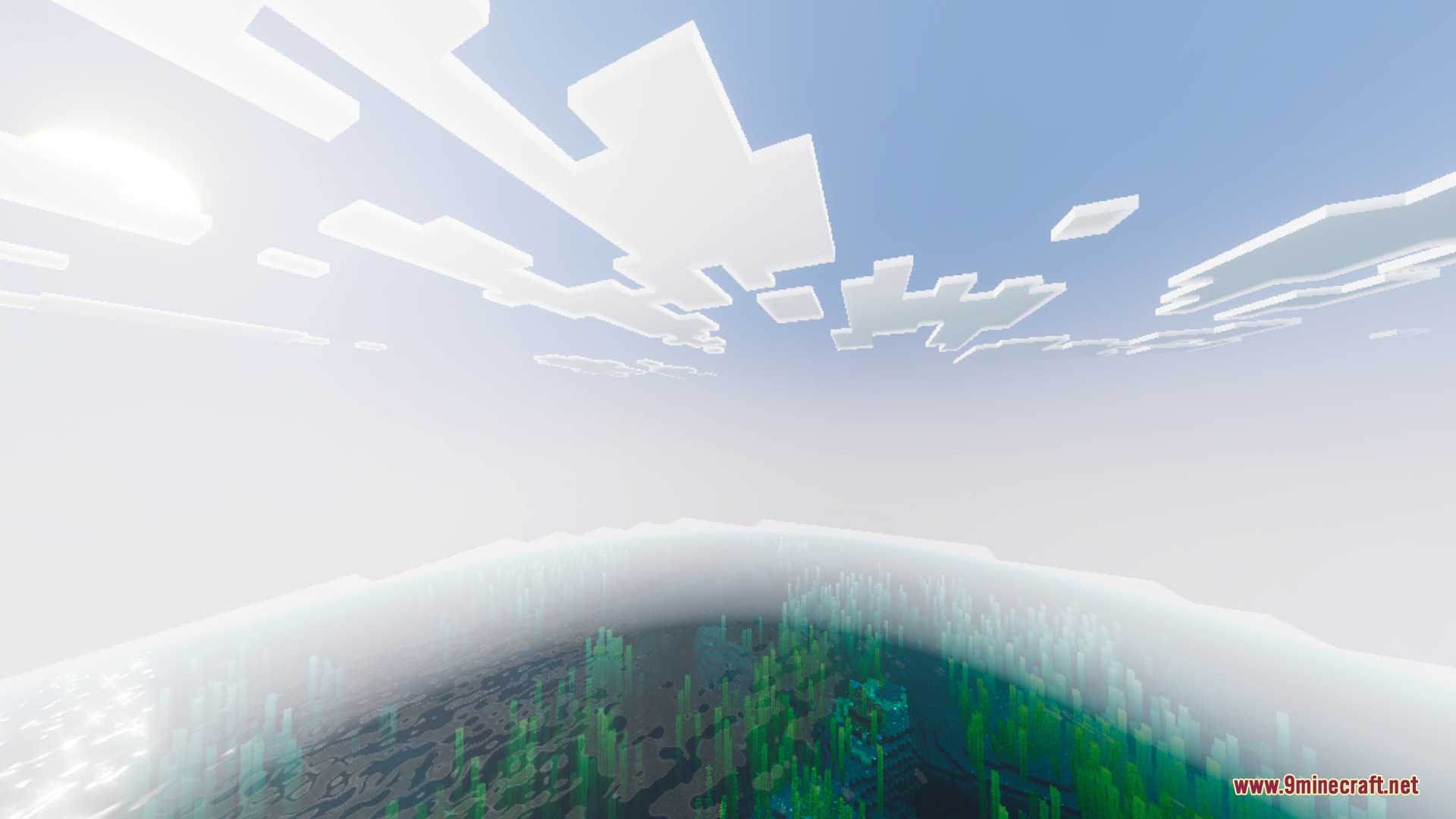 Origin Vibrant Visuals Shader Screenshot 6 Sunlight and soft fog over clear water with vibrant green underwater plants