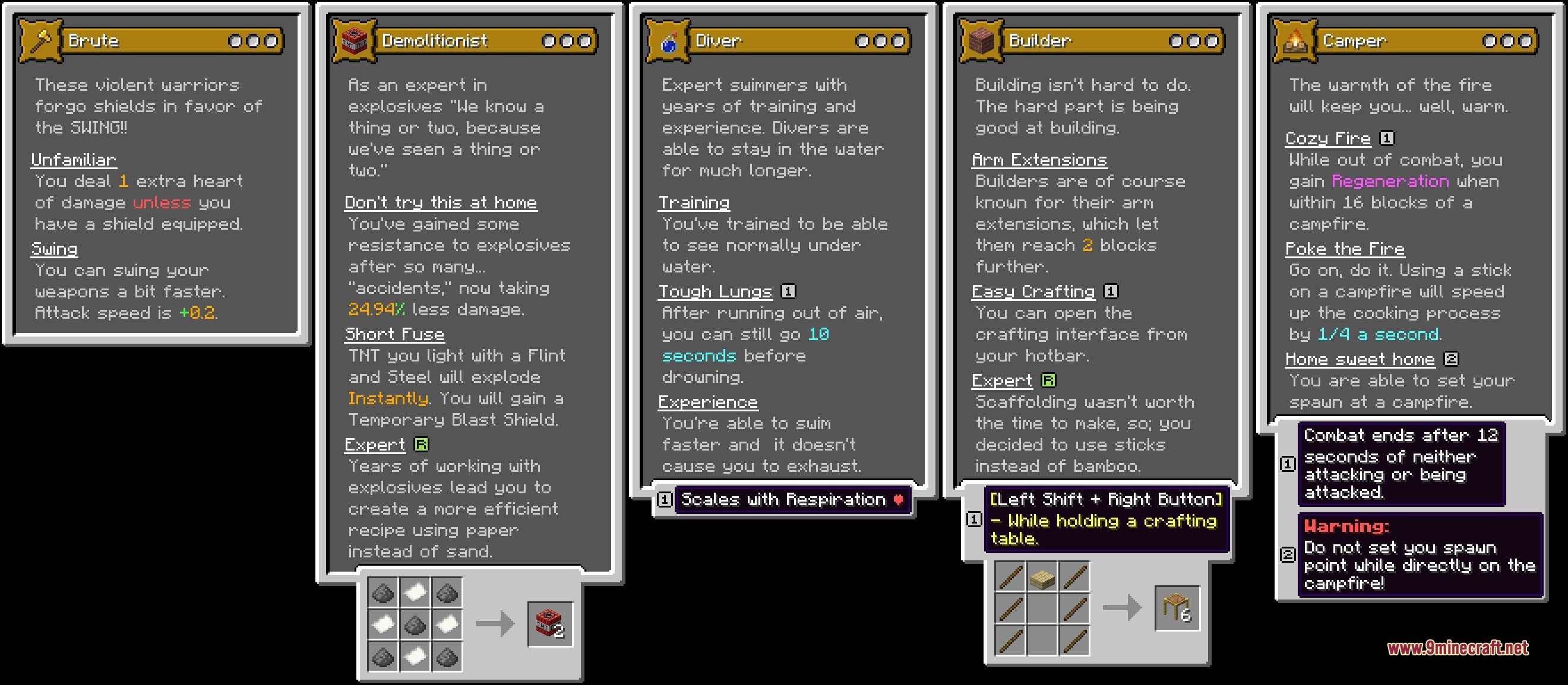 Origins Mystic's Class Pack Data Pack Screenshot 5 Displaying detailed class cards for Brute Demolitionist Diver Builder and Camper
