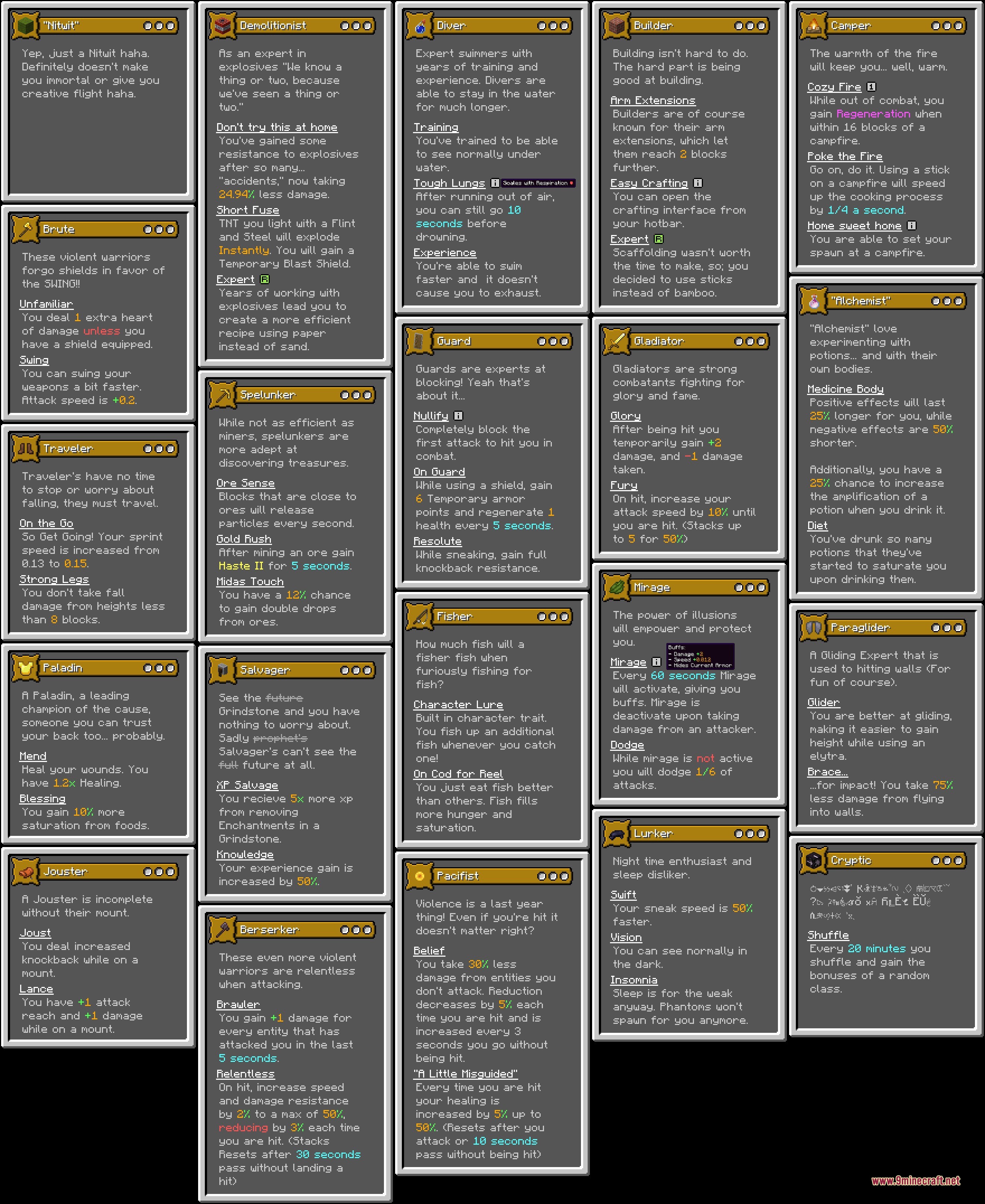 Origins Mystic's Class Pack Data Pack Screenshot 6 A collage of twenty unique player classes from Origins Mystic Class Pack