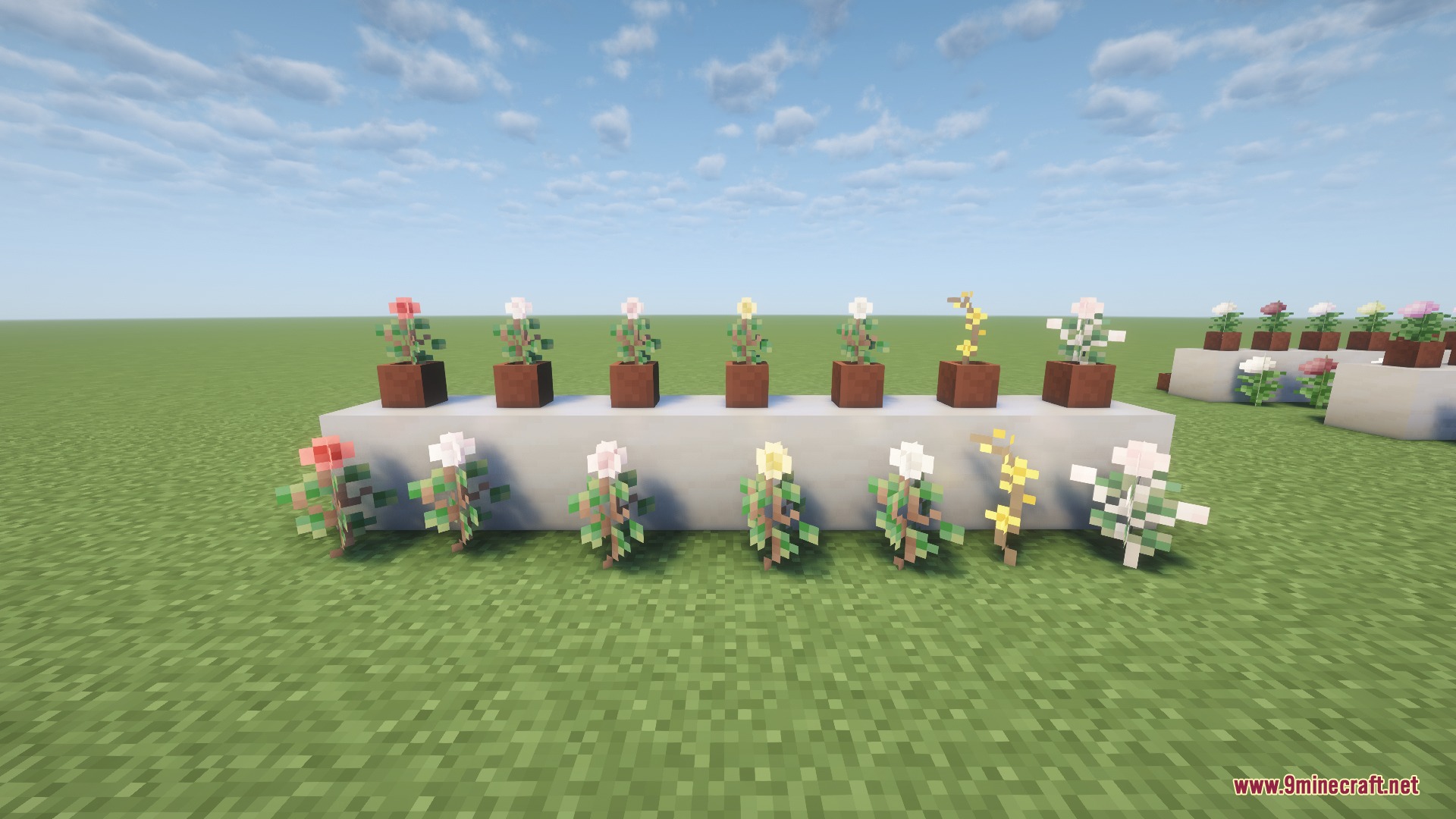 Showcase of various decorative flowers and potted plants from the Ornamental Plants mod