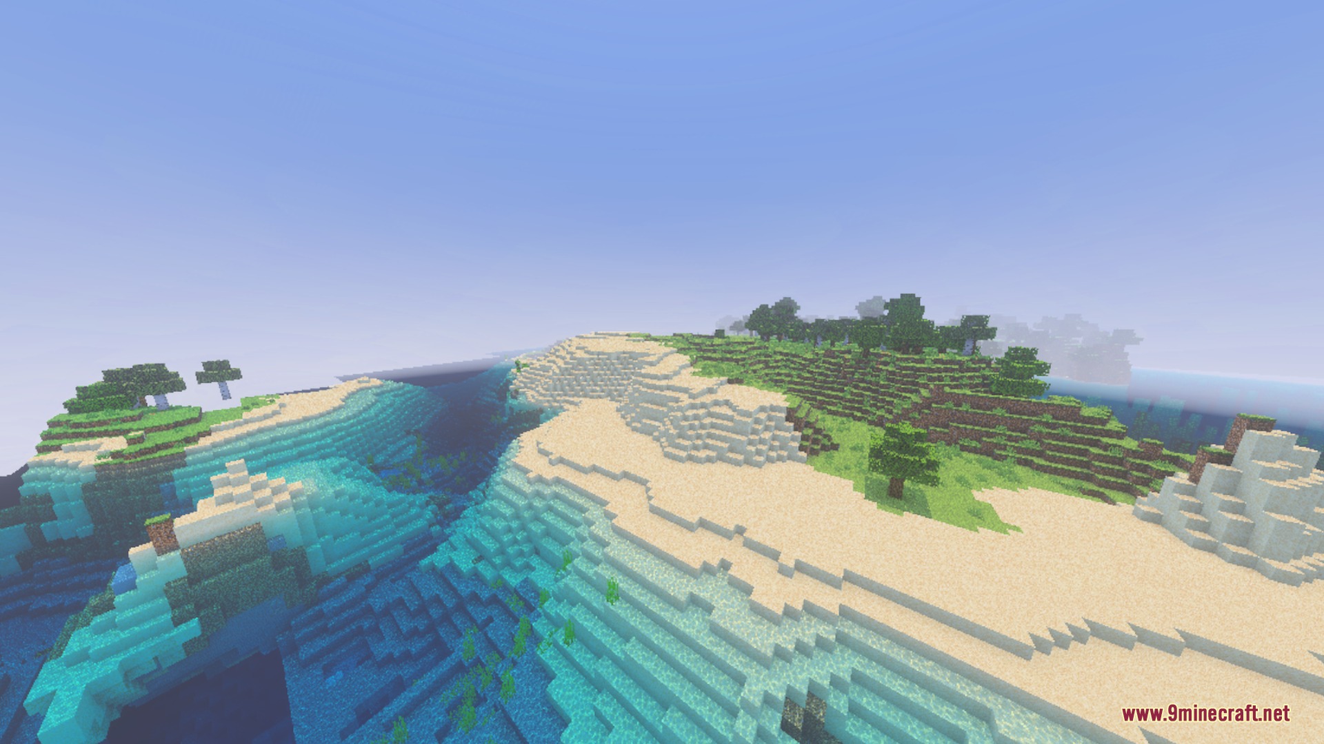 A beautiful coastal biome with sandy beaches and a small river inlet