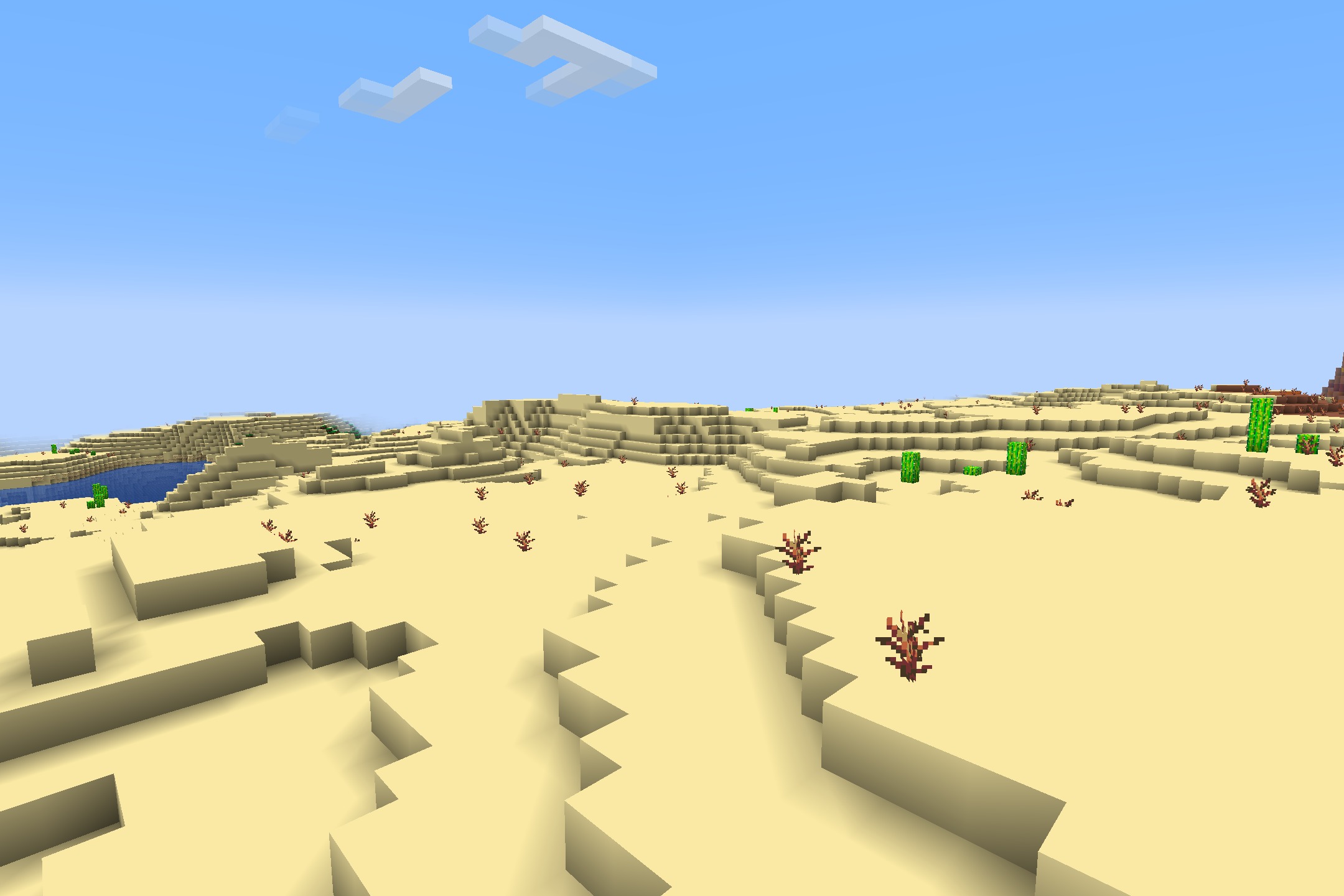 Oxygen-Os Resource Pack Screenshot 9 A vast desert biome with clean sand textures and sparse dead bushes