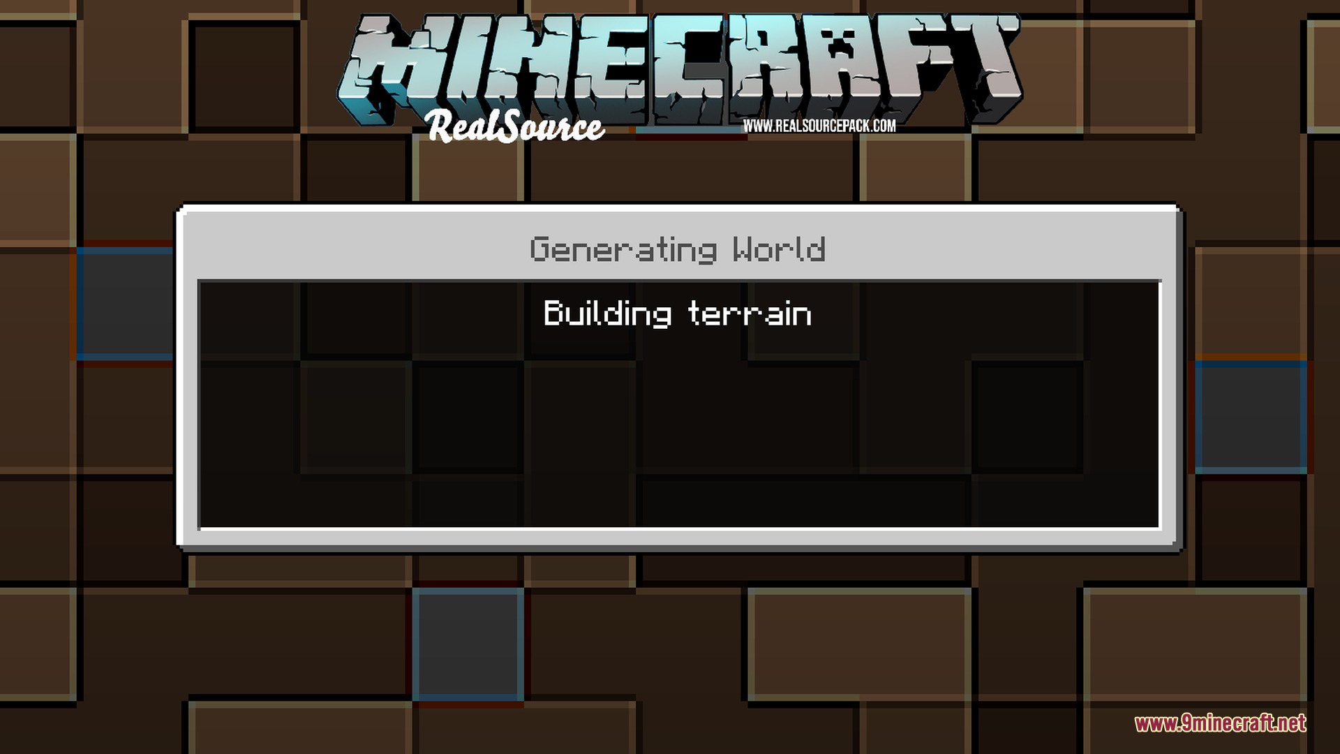 Minecraft loading screen showing world generation and building terrain progress