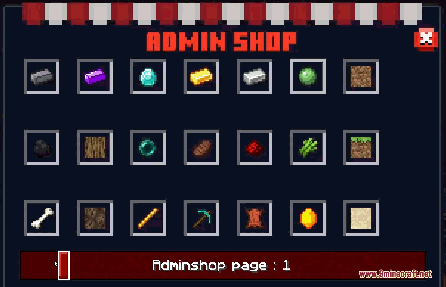 Palamod Renew Mod Screenshot 1 Admin shop interface showing different ores and resources available for trading