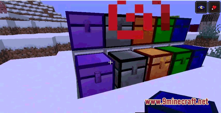 Palamod Renew Mod Screenshot 4 Upgraded custom chests matching new ore types placed in a snowy landscape