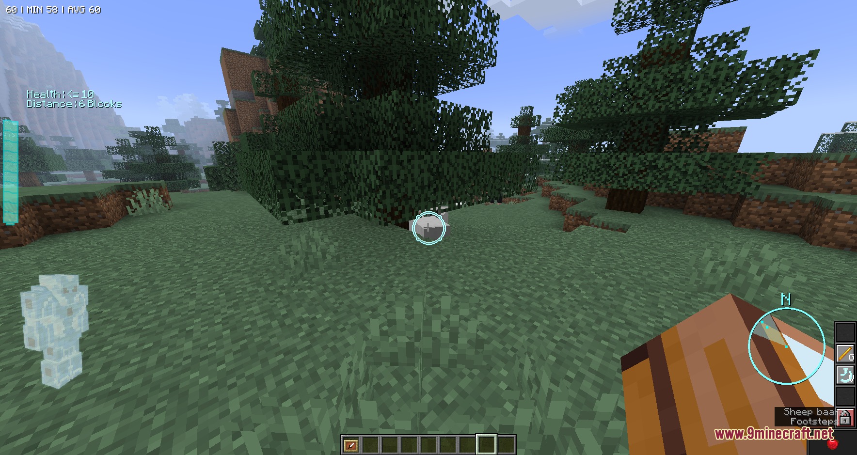 Palladium Kinetic Chassis Mod Screenshot 1 A player scans a sheep using the Palladium Kinetic Chassis suit HUD