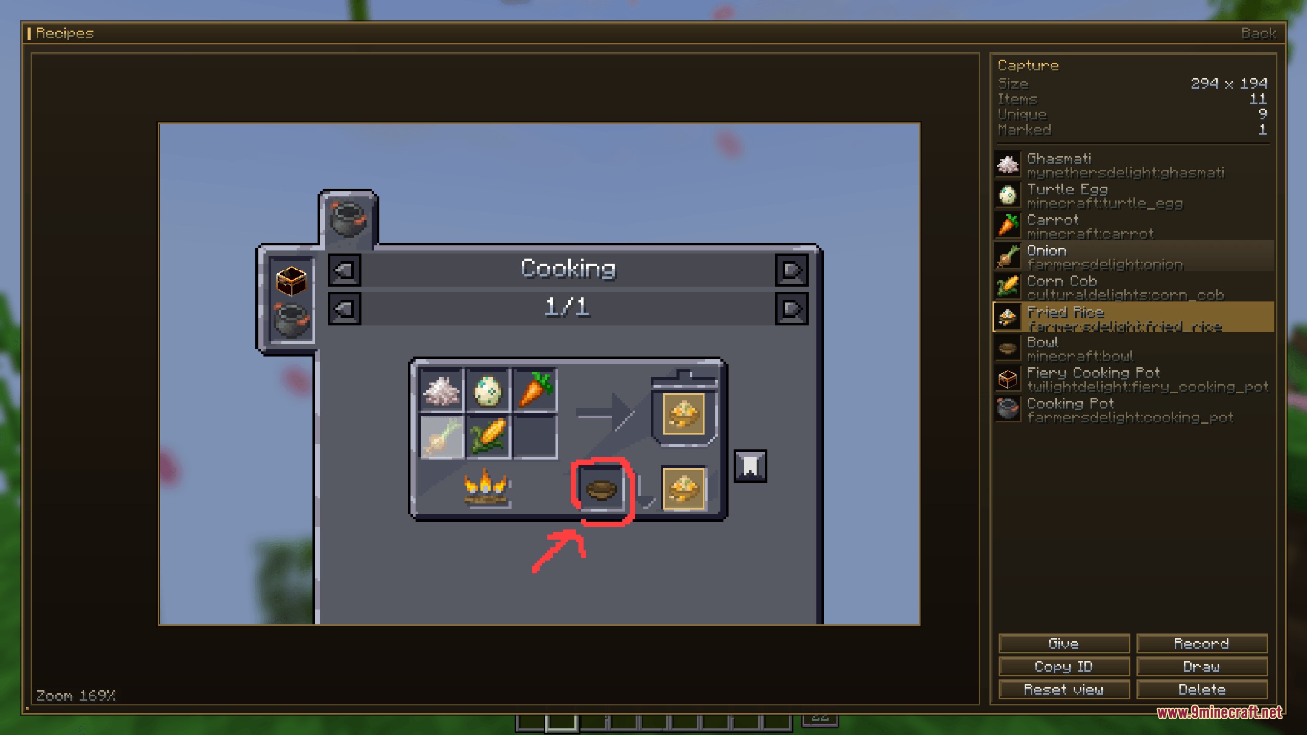 Panoptic Mod Screenshot 1 Cooking recipe interface displaying ingredients and the output for a fried rice dish