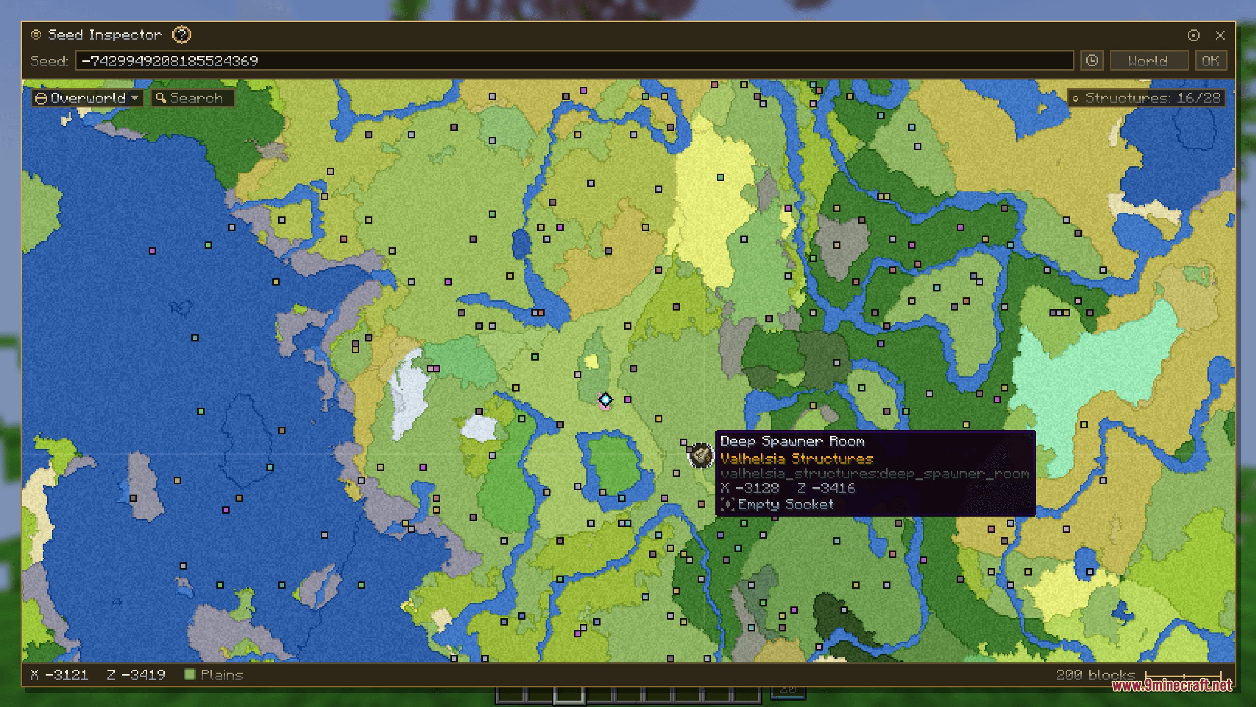Panoptic Mod Screenshot 3 Panoptic Mod seed map interface showing various biomes and structure locations