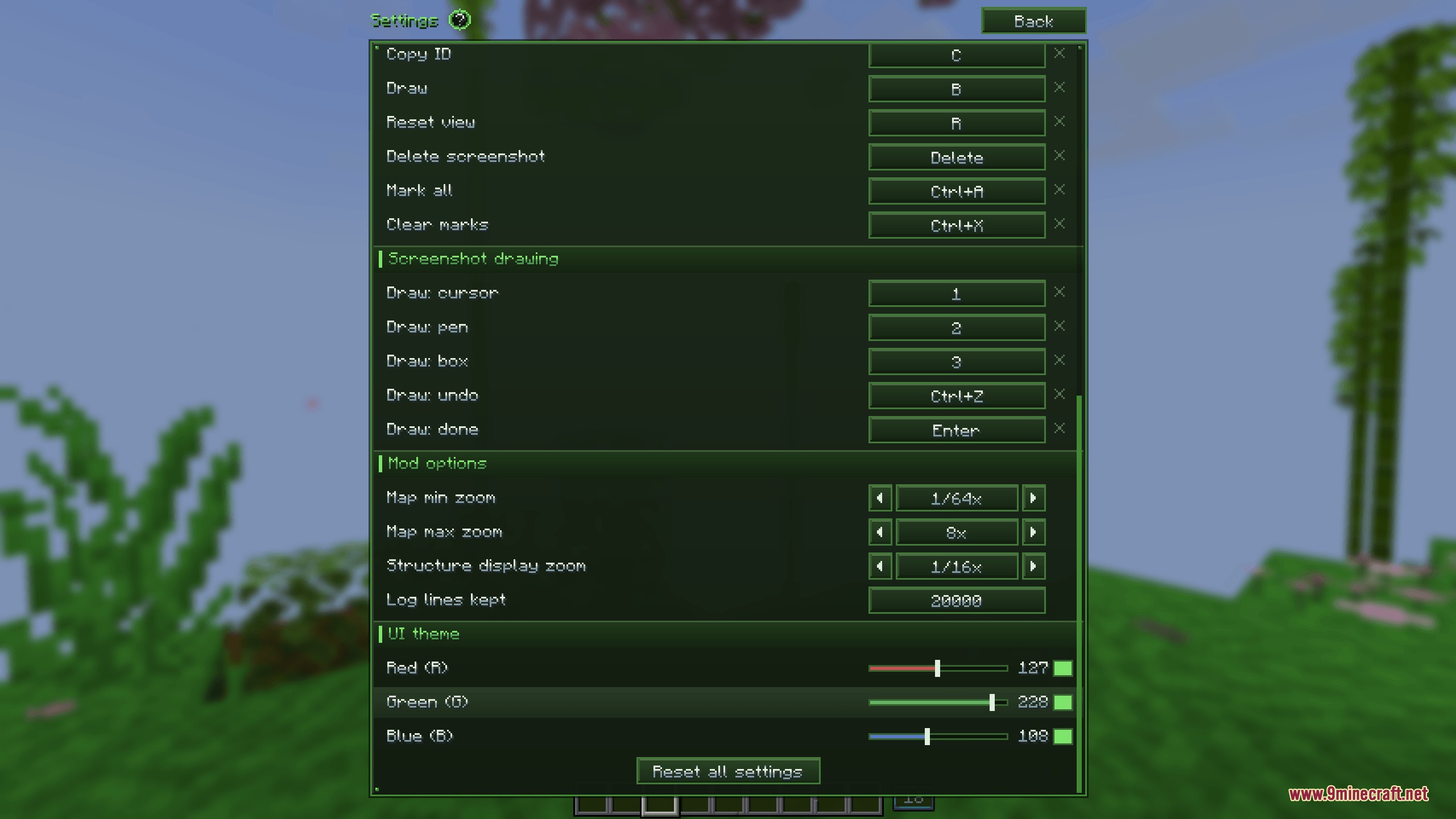 Panoptic Mod Screenshot 6 Settings menu showing keybind options and sliders for changing user interface colors
