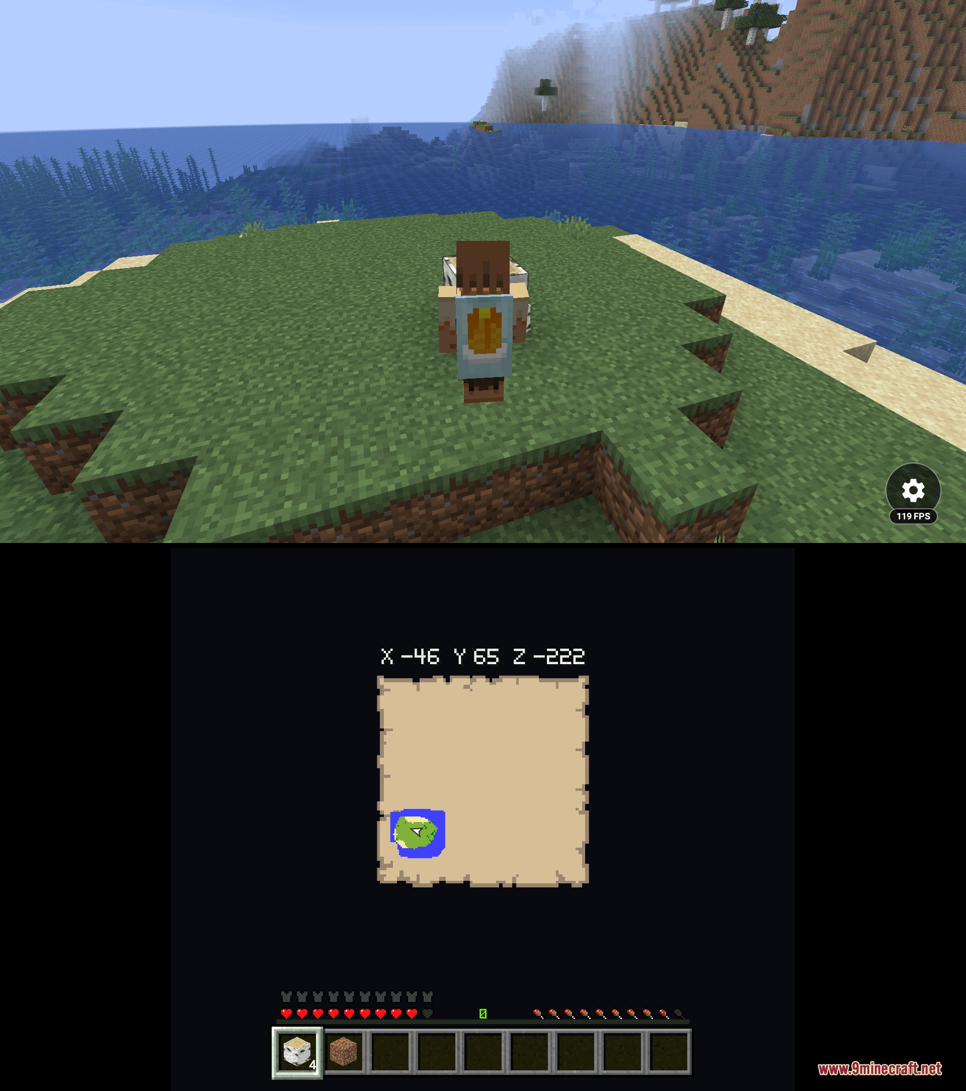 Panoramic Sightlines Mod Screenshot 1 Panoramic Sightlines Mod moves the hotbar and map to a secondary mobile screen