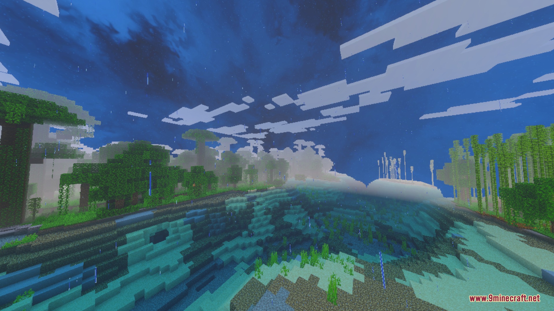 Paradox Pvp Shader Screenshot 1 Paradox pvp enhances the vibrant jungle landscape and clear blue river water
