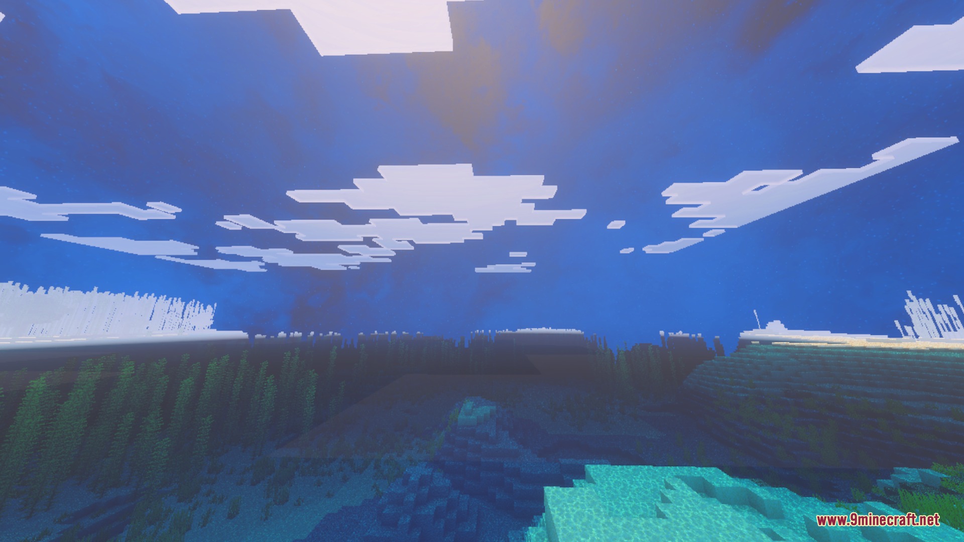 Paradox Pvp Shader Screenshot 2 Clear underwater view of kelp and sand blocks with bright surface light