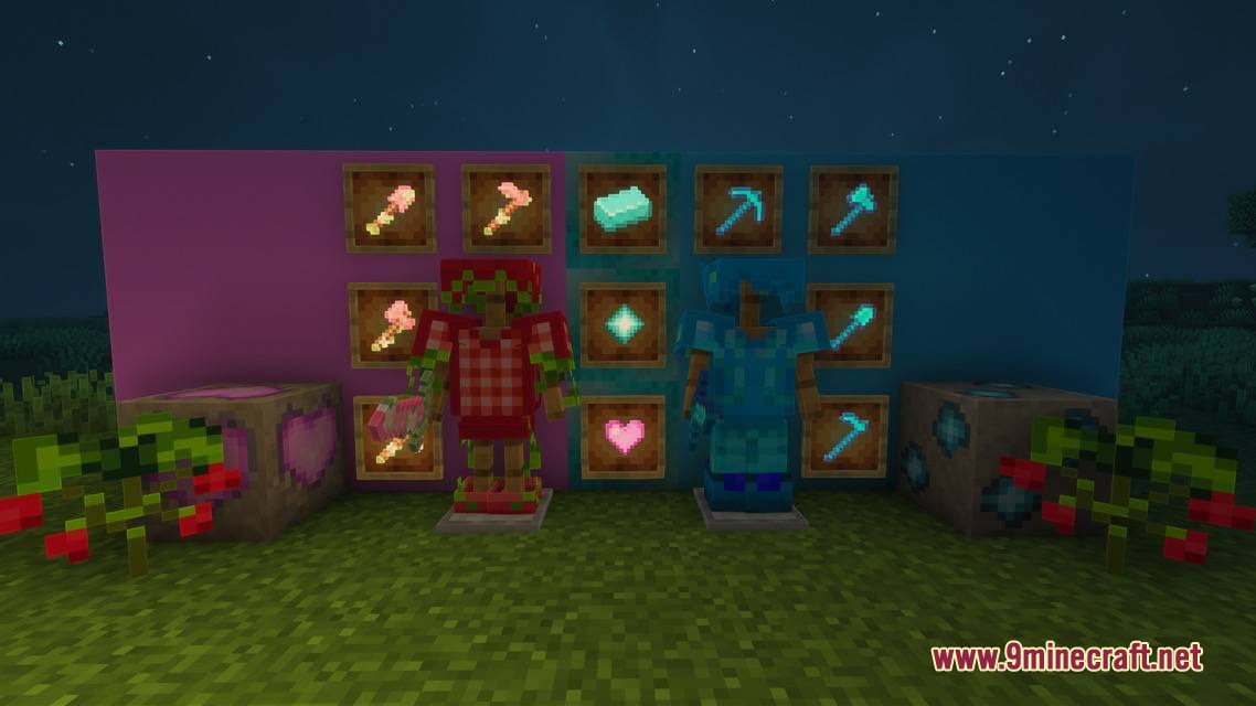 Showcase of strawberry and edunite armor sets with powerful new endgame tools