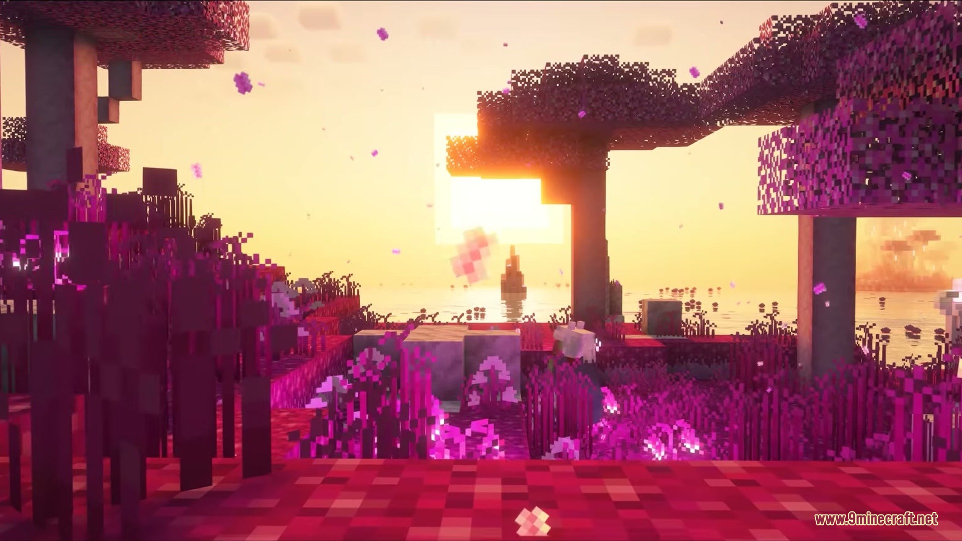 Paster Dream by Aerolite_Dust Mod Screenshot 1 Vibrant purple trees and pink grass glow under a warm sunset sky