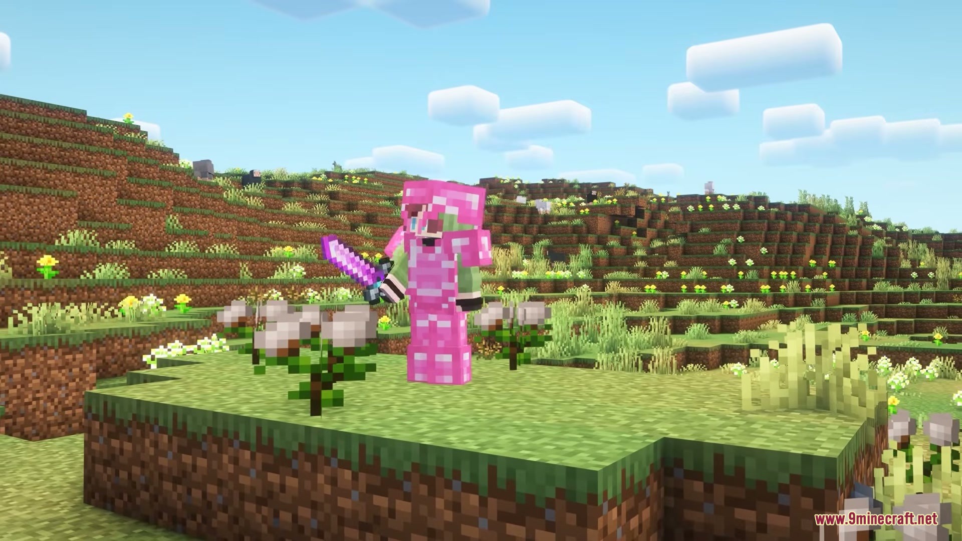 Paster Dream by Aerolite_Dust Mod Screenshot 10 Player wearing pink armor from Paster Dream mod holding a purple sword