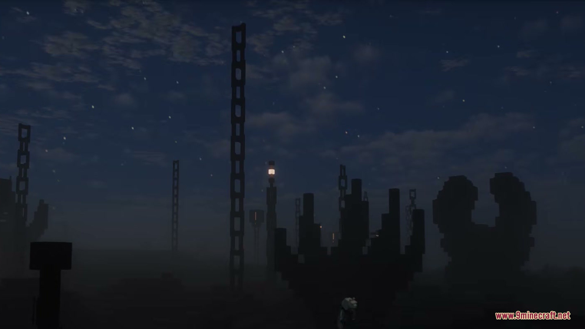 Paster Dream by Aerolite_Dust Mod Screenshot 4 Mysterious dark pillars and chains standing in a foggy landscape at night