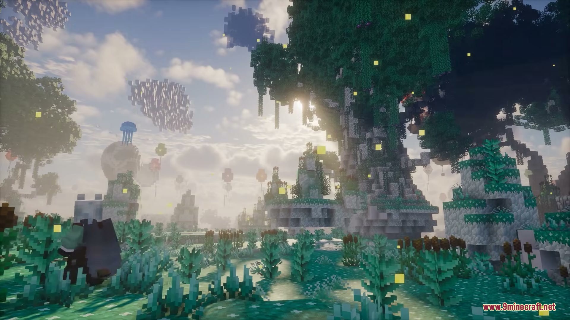 Paster Dream by Aerolite_Dust Mod Screenshot 5 A player explores a surreal dreamscape with giant trees and glowing fireflies